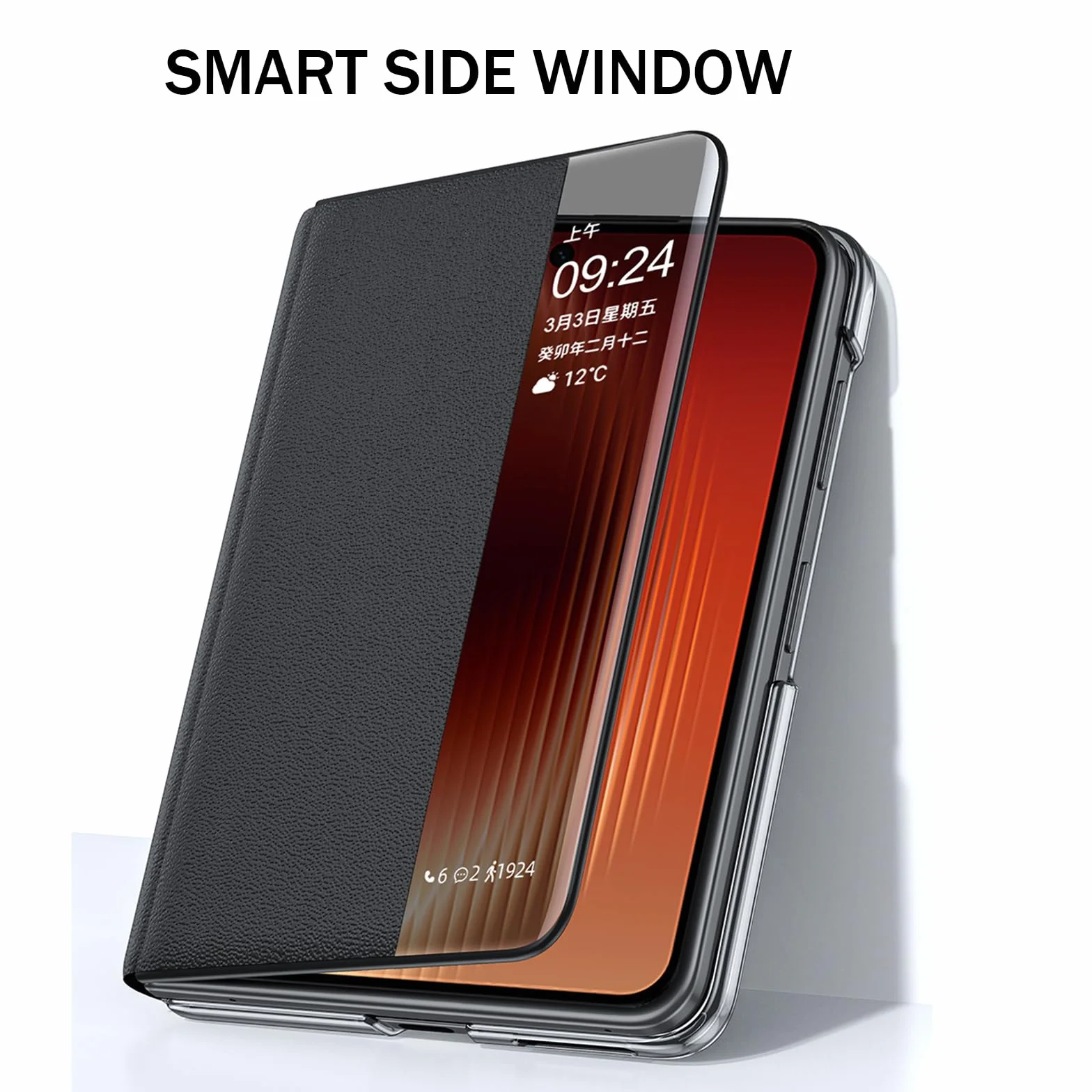 Etui z prawdziwej skóry do Huawei Pura X Max, z okienkiem Clear View, etui na telefon komórkowy, obrotowe, ochrona całego ciała, etui z klapką, niebieskie, Pura X Max