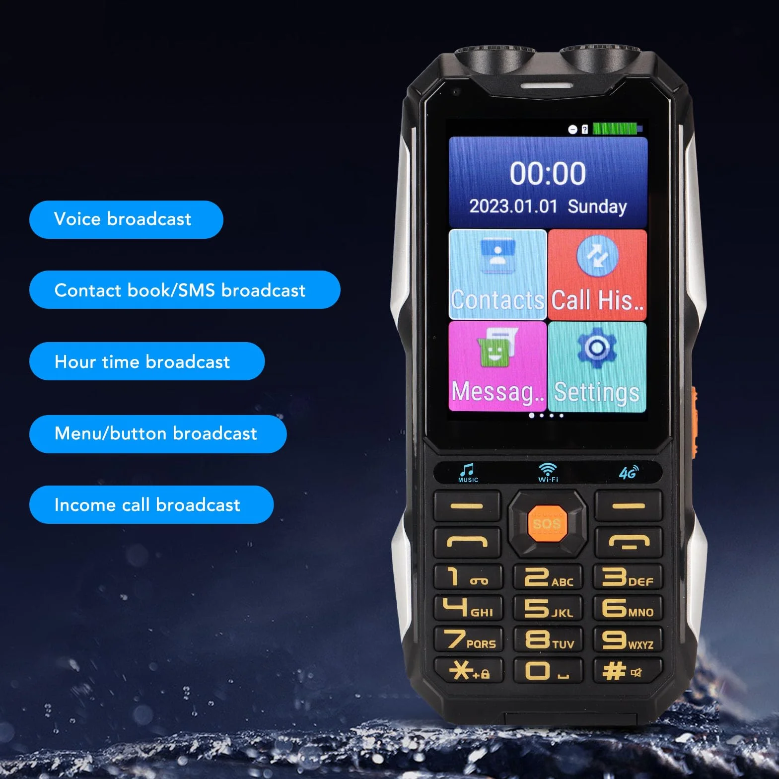 Wytrzymały Telefon Komórkowy dla Seniorów 4G, 4-calowy Ekran Dotykowy, WiFi, Duży Przycisk, Bateria 18000 MAh, Latarka LED, Głośny Dźwięk, Telefon z Szybkim Wybieraniem,7.0, dla
