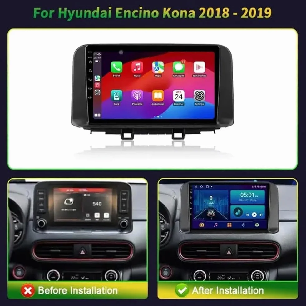 Radio Samochodowe 2-Din dla Hyundai Encino Kona 2018-2019 Android 15 9 Inches Wyświetlacz Samochodowy Fm Am Bluetooth Usb Android Auto Do, 8 Core 6G+128G
