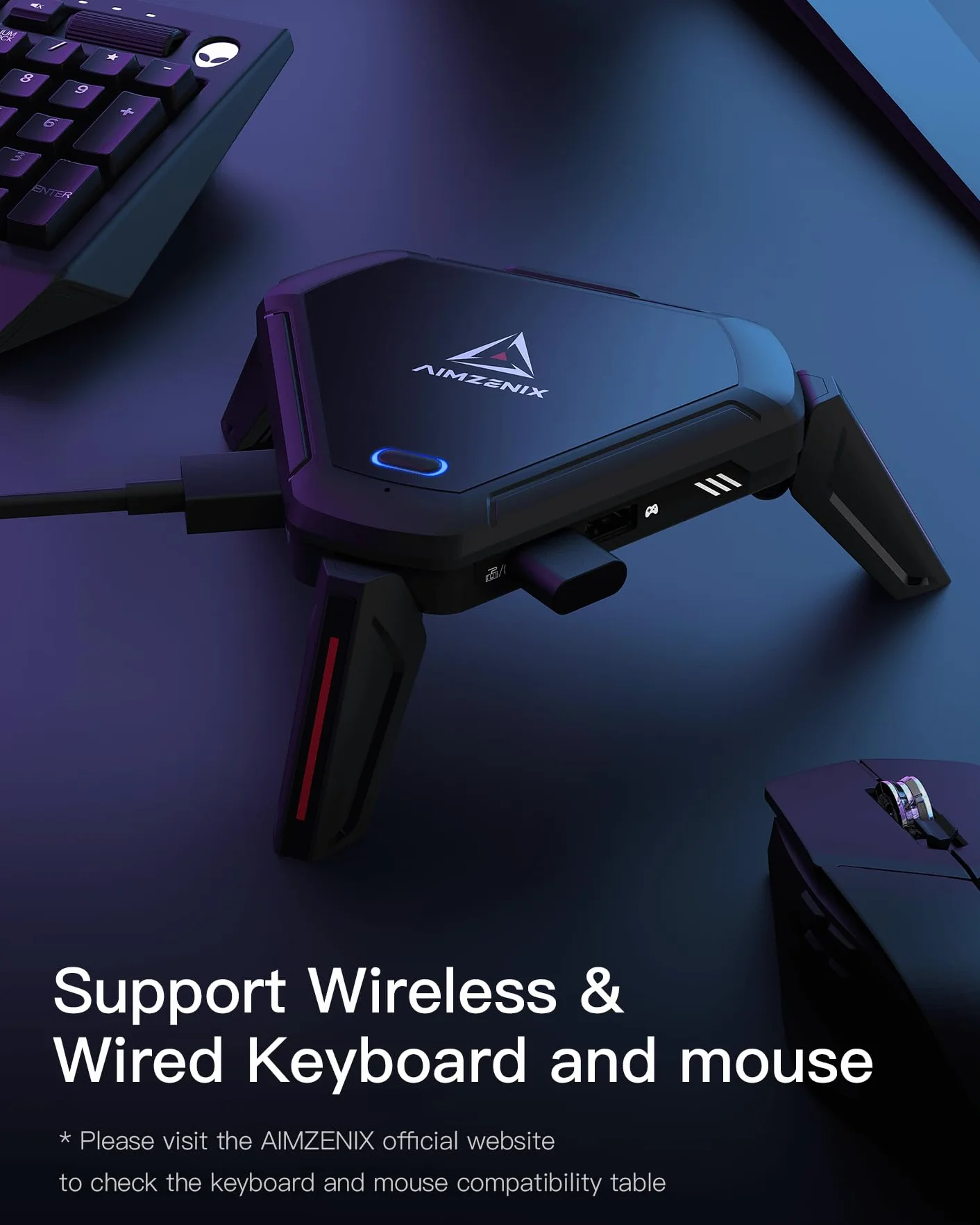 AIMZENIX Monster - Adapter emulatora do PS5, PS4, PS3, Xbox ONE, Xbox 360, Xbox Series X/S, Nintendo Switch, PC, kontroler gier wideo z portem sieciowym do PS5, z gniazdem audio 3,5 mm