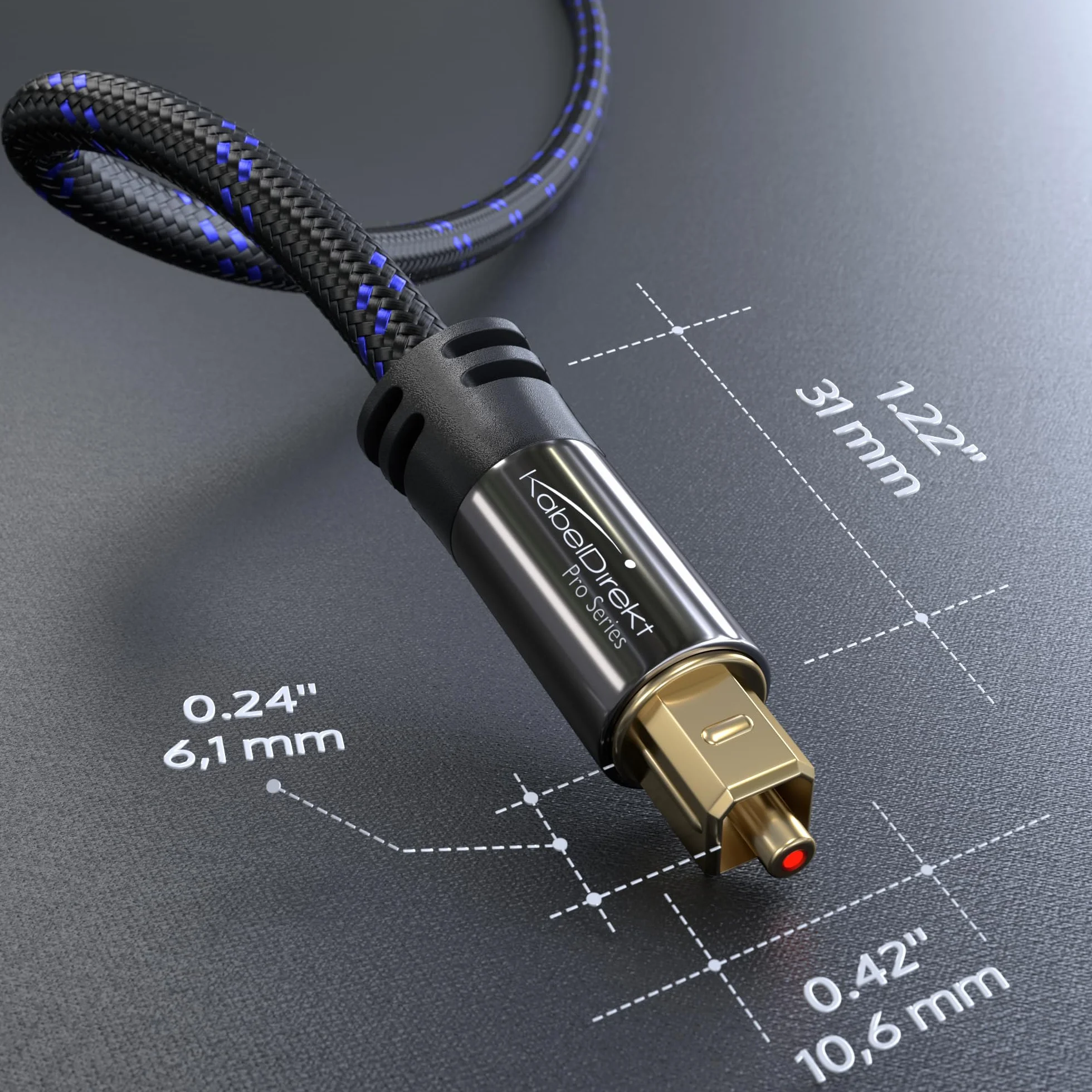 KabelDirekt – Optyczny kabel audio z 0% stratą sygnału – 2 m – Kabel TOSLINK w oplocie nylonowym (S/PDIF, światłowodowy do kina domowego, wzmacniaczy, Gaming, PS4/Xbox)