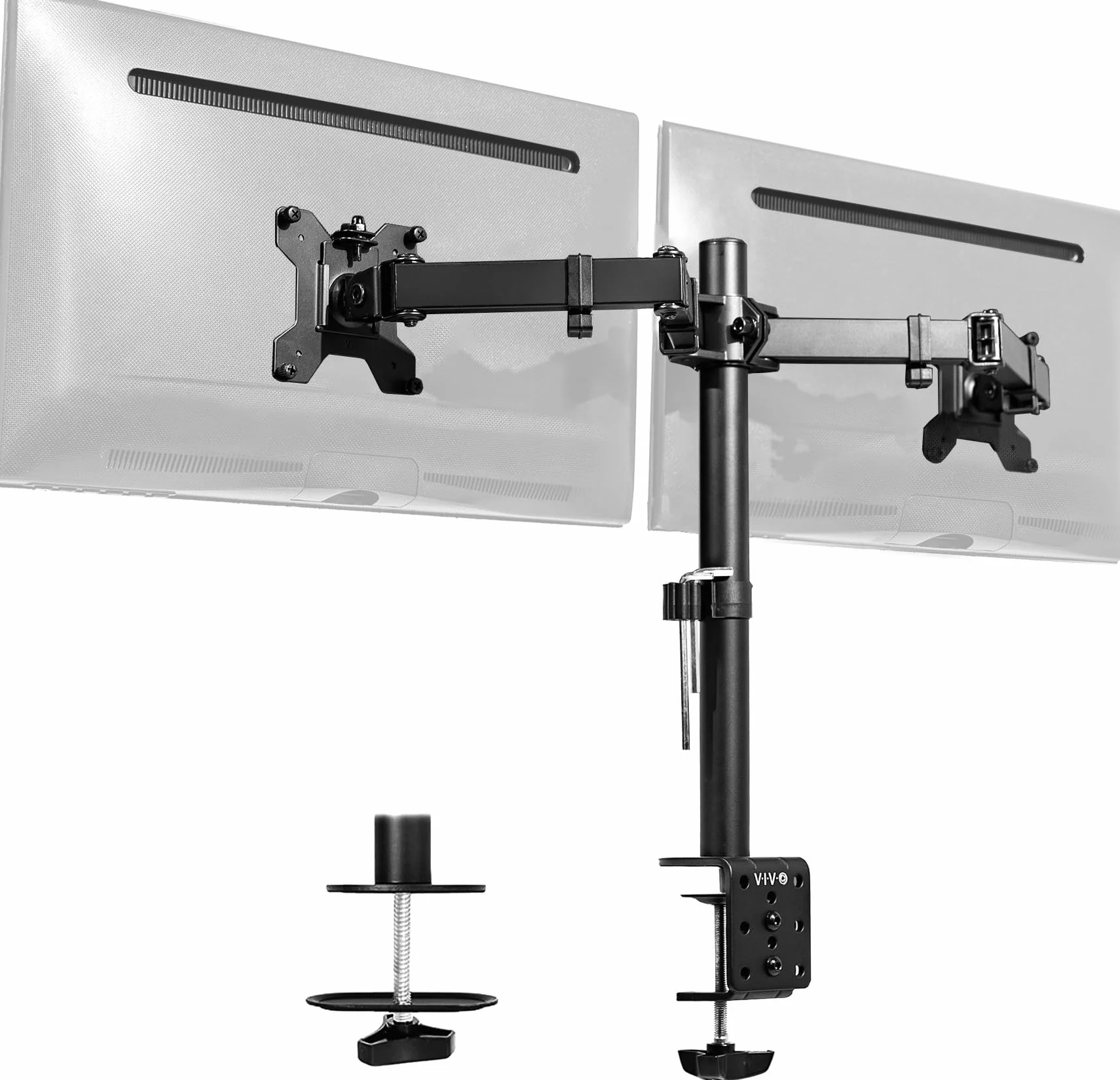 VIVO Podwójny uchwyt na biurko, wytrzymały, w pełni regulowany stojak, pasuje do 2 ekranów LED LCD do 30 cali, czarny, STAND-V002