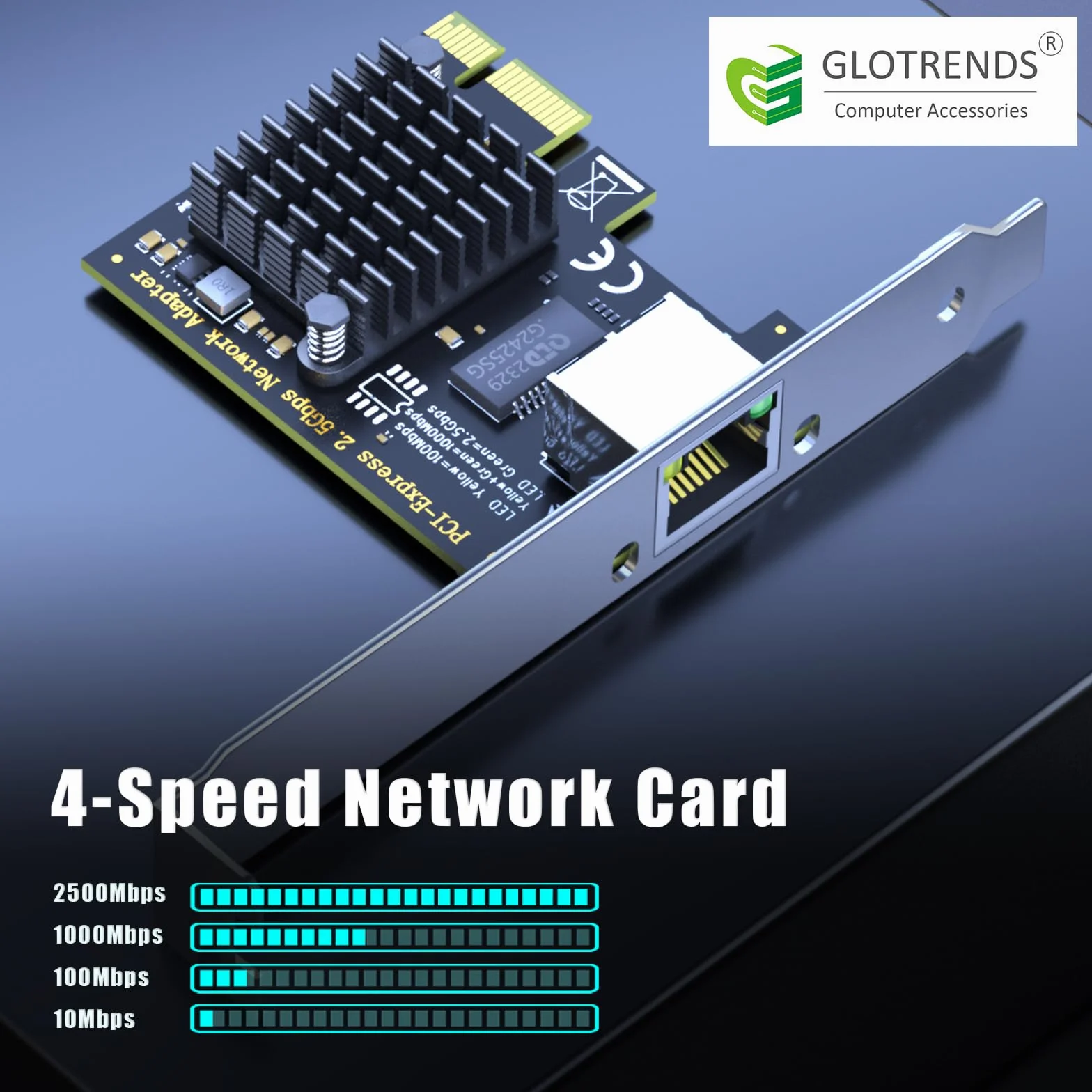 GLOTRENDS LE8105 Karta sieciowa 2.5Gb dla komputerów stacjonarnych/serwerów, port RJ45, prędkość 2500/1000/100 Mbps