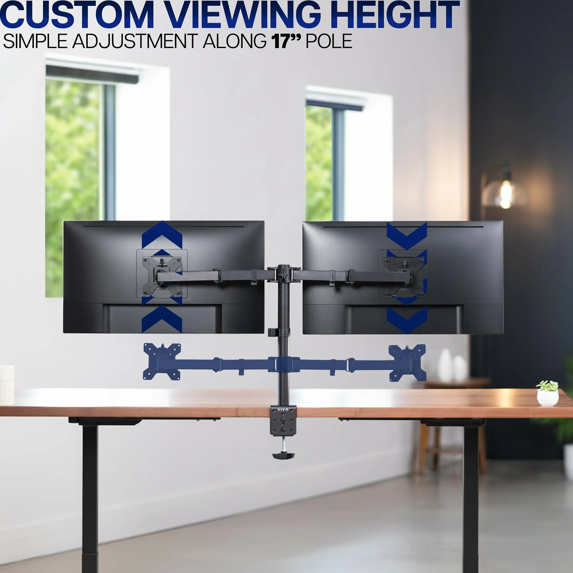 VIVO Podwójny uchwyt na biurko, wytrzymały, w pełni regulowany stojak, pasuje do 2 ekranów LED LCD do 30 cali, czarny, STAND-V002