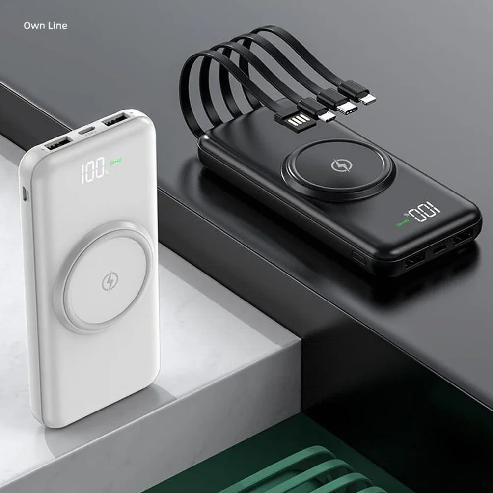 JJJ Awaryjna o dużej pojemności jest wyposażony w czteroprzewodowy powerbank 20.000 mAh telefon komórkowy o dużej pojemności Praktyczne zasilanie przenośne (kolor: biały, rozmiar: 30 000 mAh)