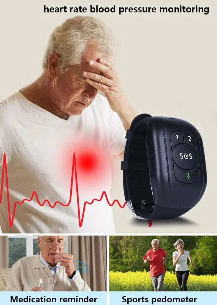 Bransoletka SOS dla osób starszych lokalizator zegarek dla seniorów GPS mobilny lokalizator SOS dla seniorów dziadkowie dzieci w podeszłym wieku mobilny alarm osobisty Połączenia głosowe, czerwony