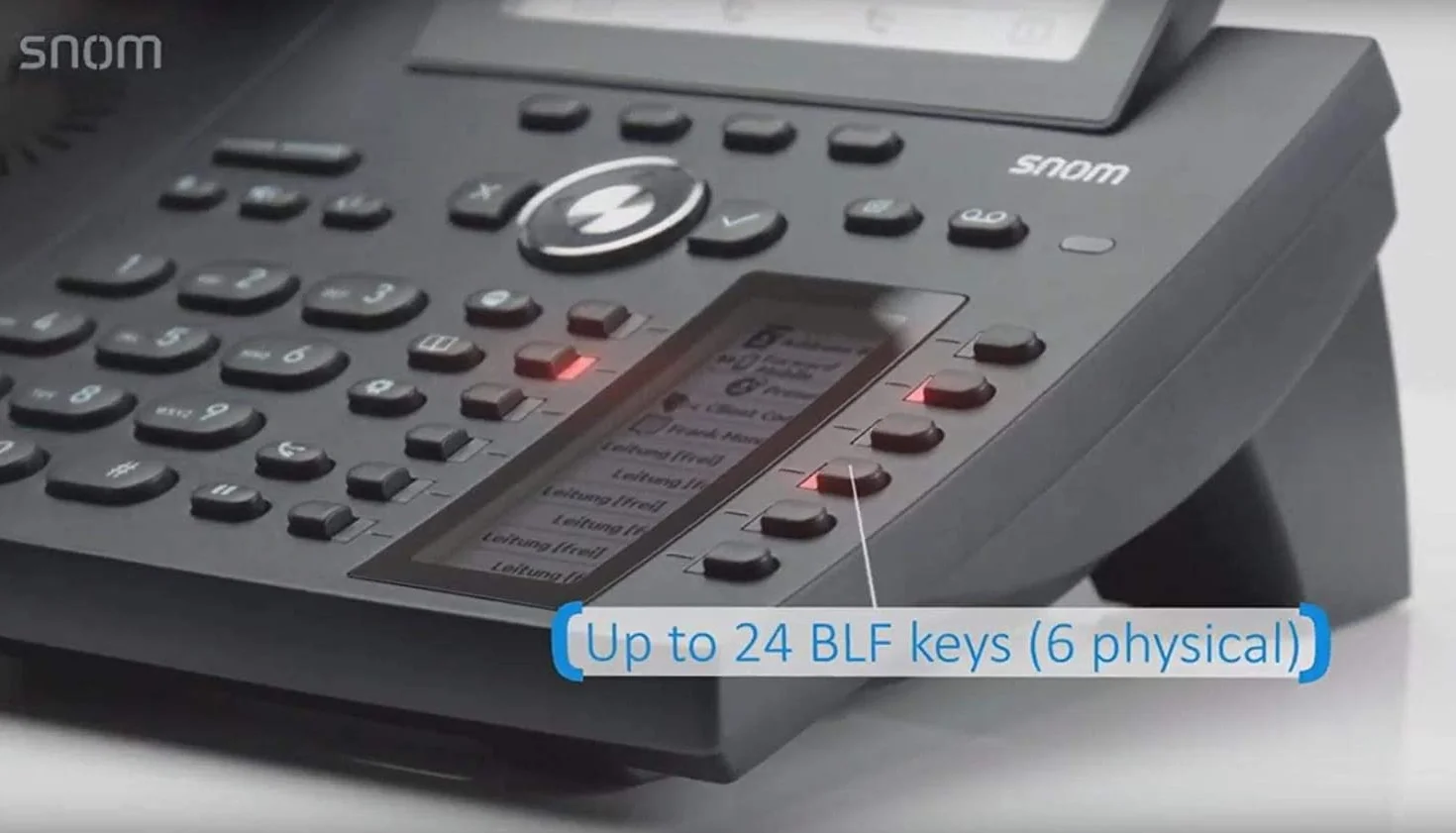 Snom Telefon biurkowy D385 IP, kolor + SmartScreen, 12 tożsamości SIP, przełącznik hakowy z czujnikiem, Bluetooth, USB, 48 kluczy samoopisujących (12 fizycznych), czarny, 0004340