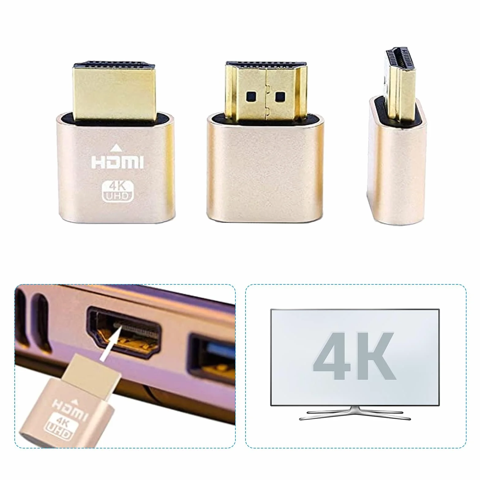 HD-MI Dummy Plug 4K Emulator wyświetlacza kompatybilny z Windows Mac OSX Linux Dummy wtyczka emulator wyświetlacza do HD-MI UHD 3840 x 2160 @ 60 Hz (3 sztuki)