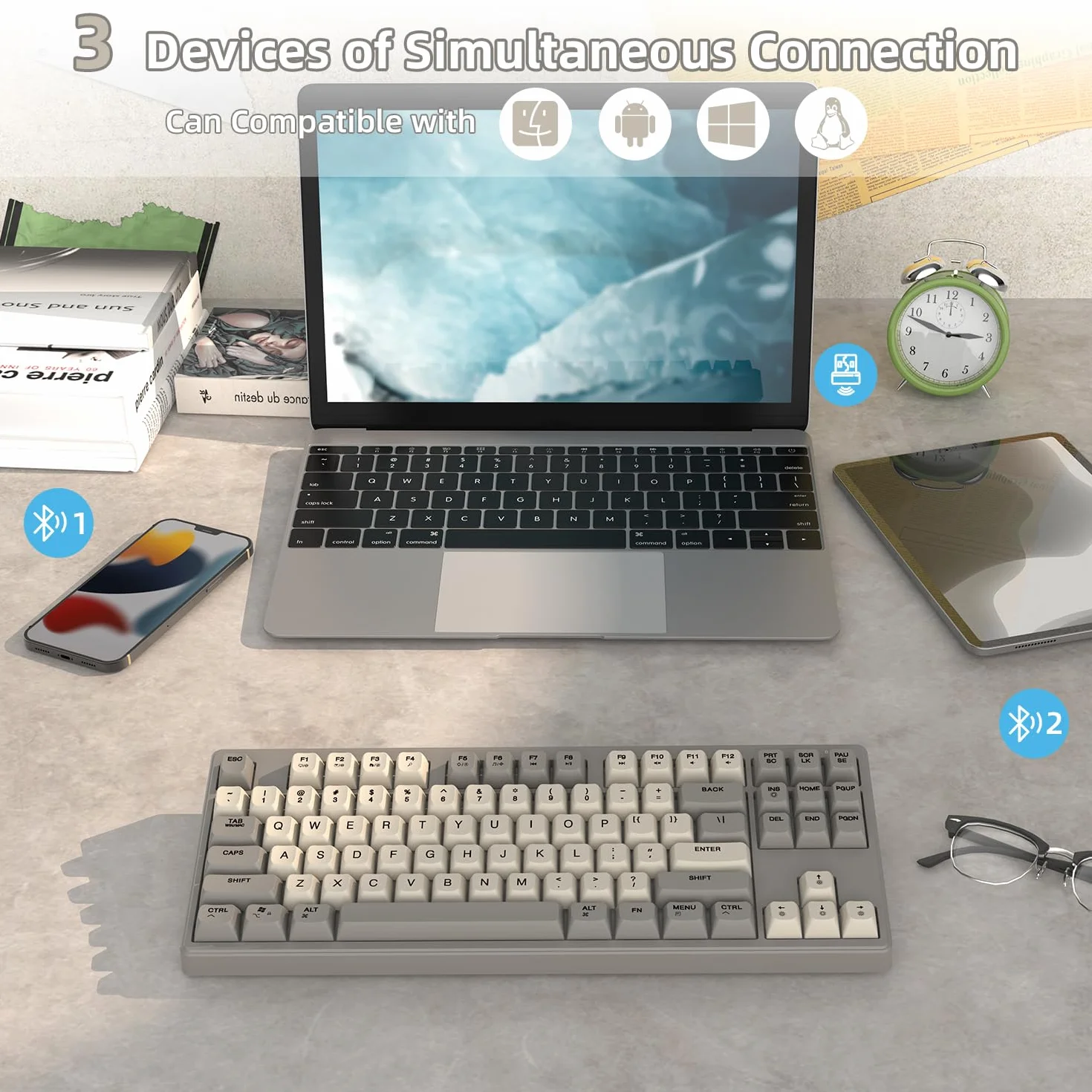 M87 TKL – bezprzewodowa klawiatura do gier z dwoma trybami, Bluetooth/2,4 GHz, nasadka na klawisze z PBT, akumulator 4000 mAh, podświetlana klawiatura w kolorze tęczy z wyczuciem mechanicznym – Ser