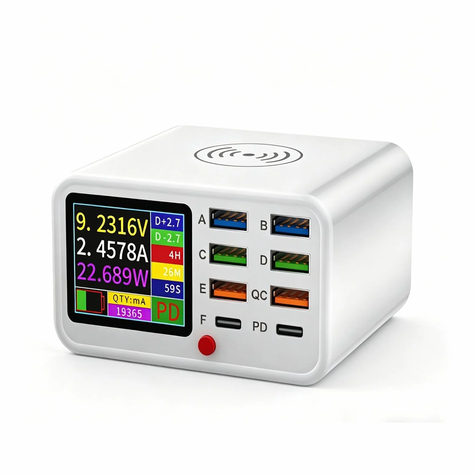 Cuifati Stacja ładowania Bezprzewodowego USB, 65W 8 Port Stacja ładowarka USB z Wyświetlaczem Ekranu, Multi Urządzenia Inteligentna Organizator Komputerów (wtyczka UE)