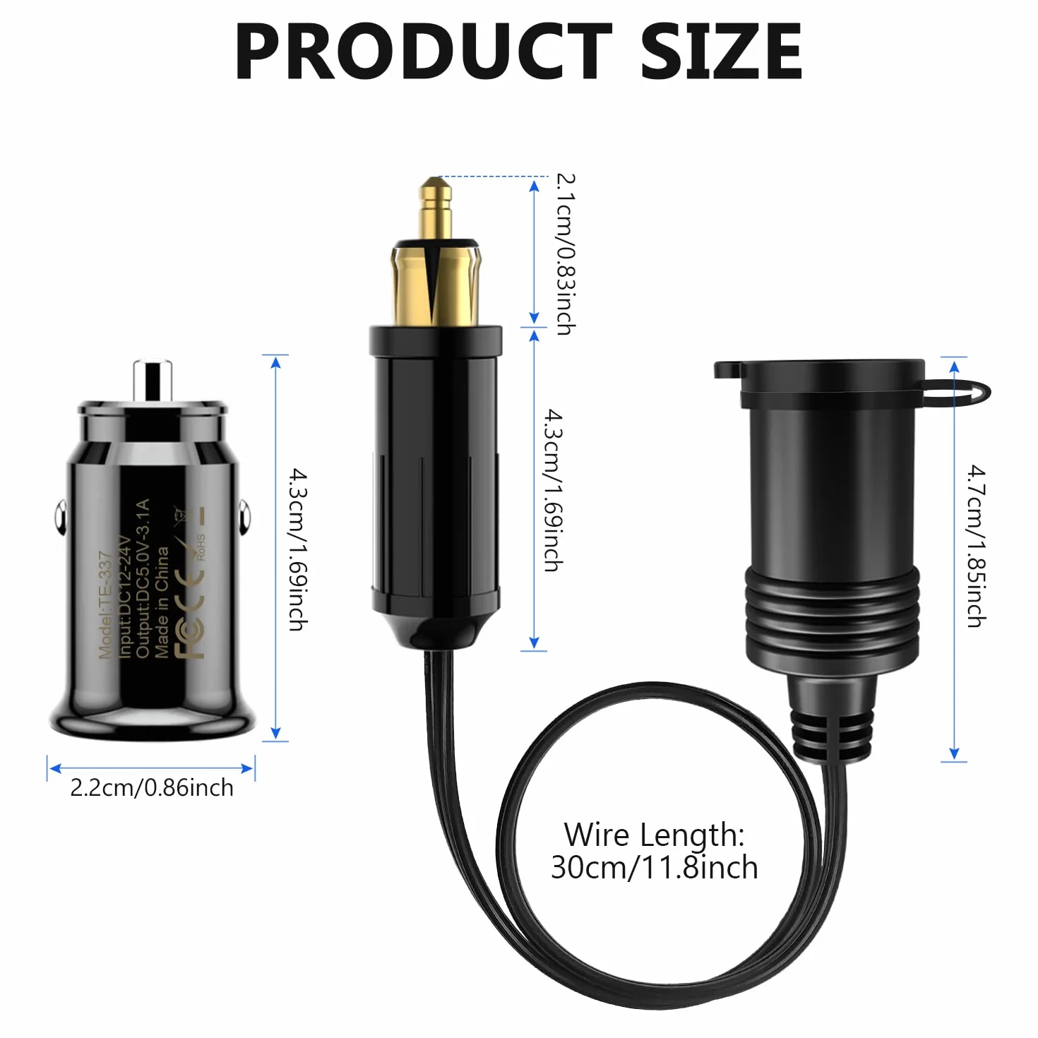 Wtyczka DIN do gniazda zapalniczki samochodowej 12V/24V wodoodporna podwójny port USB