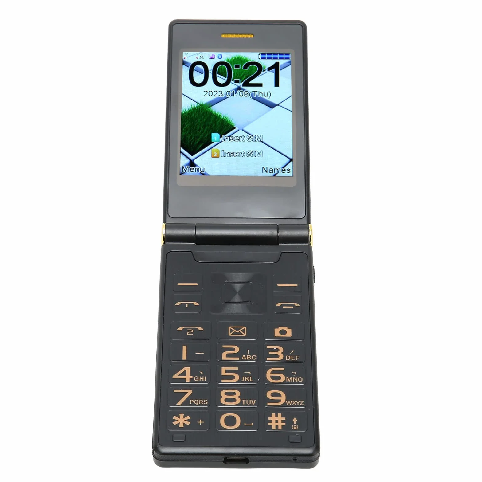 Telefon Komórkowy dla Seniorów, Podwójny Ekran, Dual SIM, Bateria 5900 MAh, Duże Przyciski, Wyraźny Głośnik, Latarka LED, Odblokowany Telefon Komórkowy dla Osób Starszych (Złoty