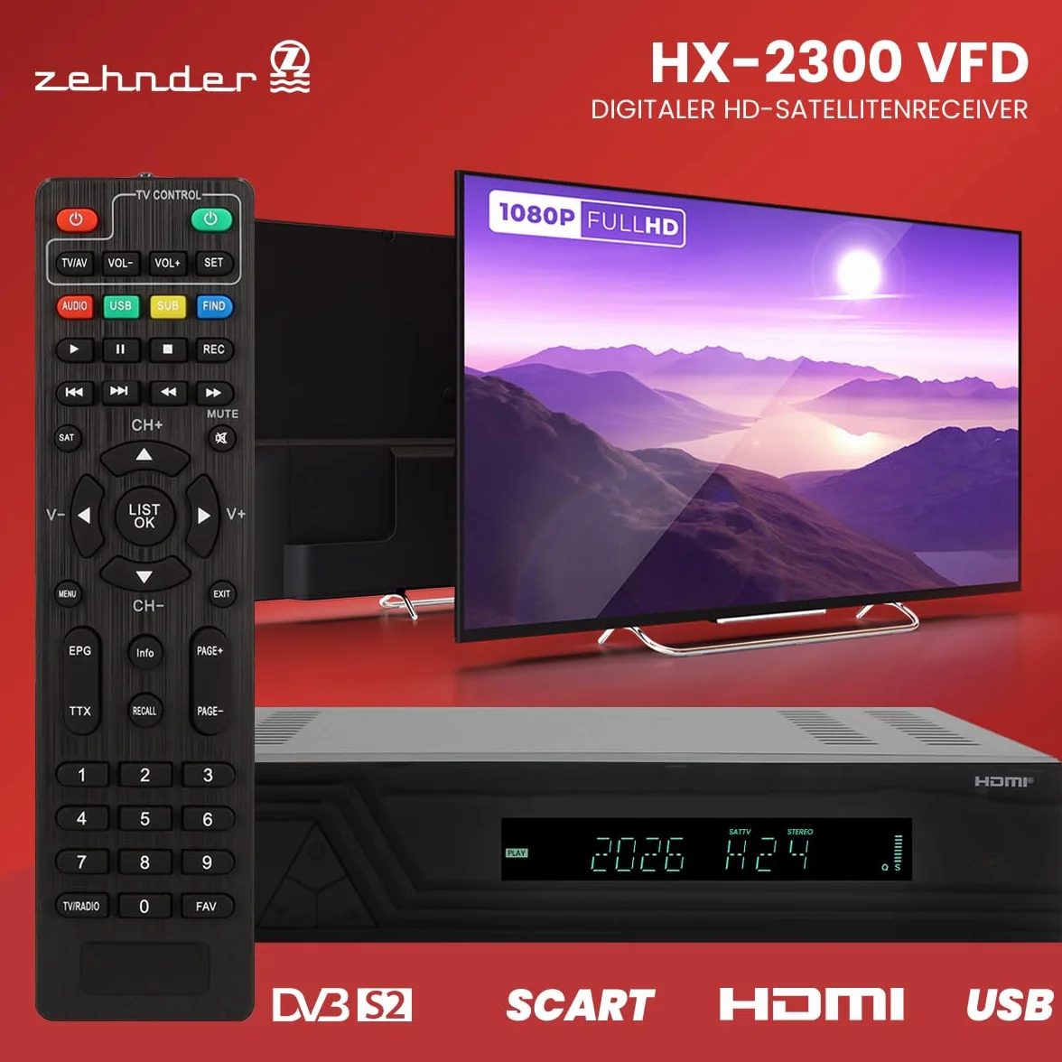 [ Test bardzo dobry, Note 1.3 *] Odbiornik satelitarny 1.3 1 x 100 VFD + pilot zdalnego sterowania dla seniorów, z funkcją nagrywania, obsługuje Full HD, cyfrowy odbiornik satelitarny do anteny