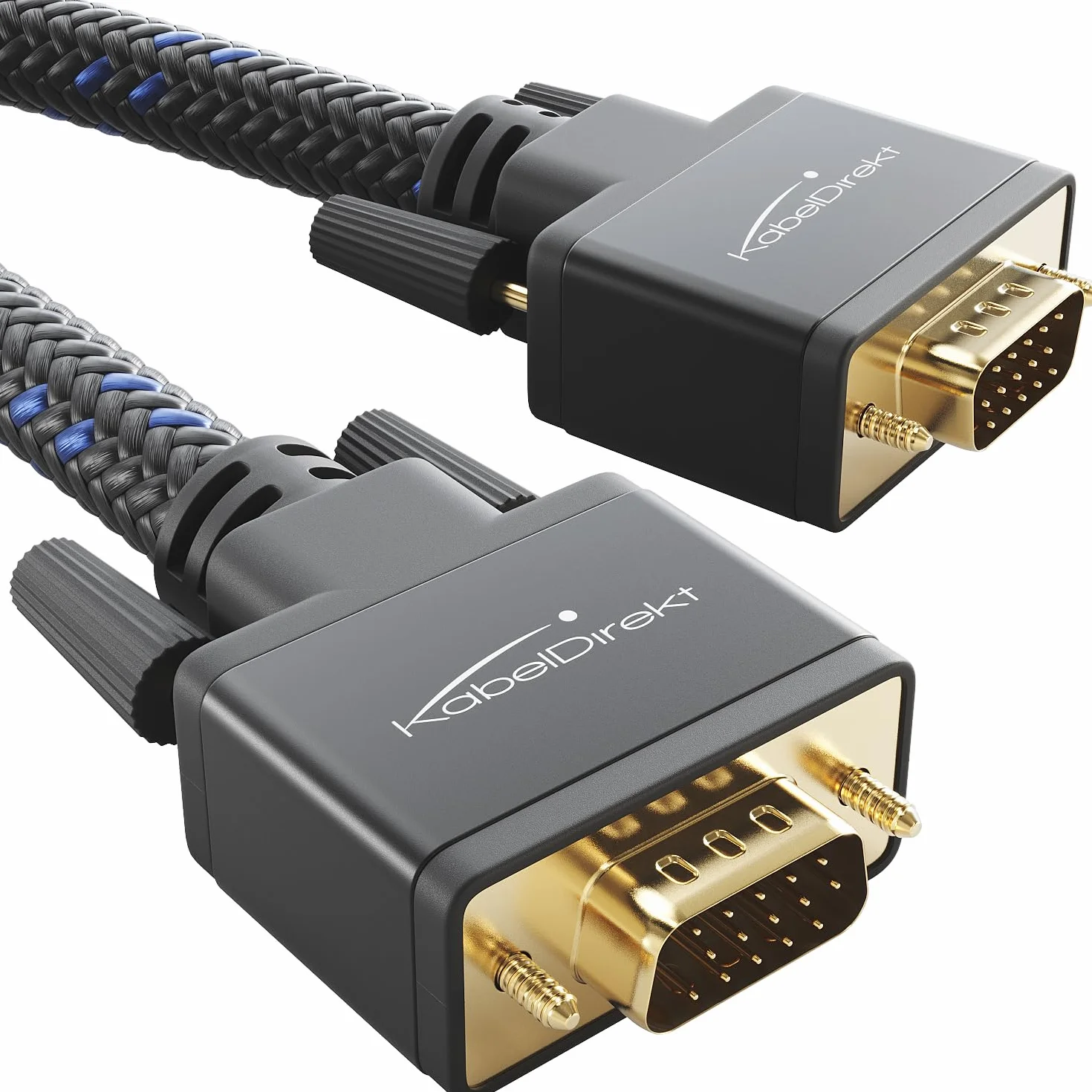 KabelDirekt – Kabel VGA do VGA – 1,5 m – zapewniający maksymalną jakość obrazu dzięki wysoce czystym przewodom miedzianym (spleciony, Full HD, łączy komputer z monitorem/D-Sub 15)