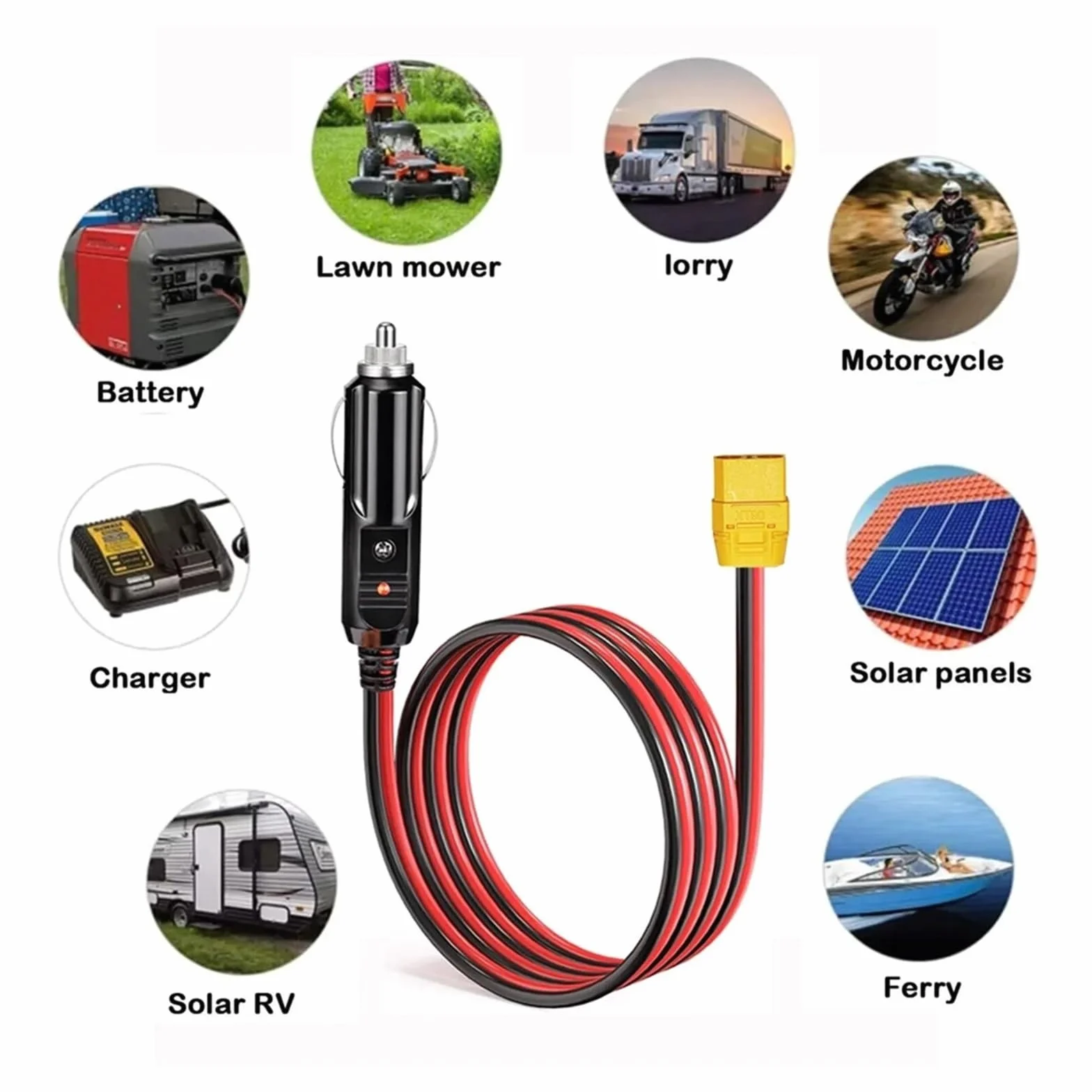 Lighter Charging Cable for Solar Generator Power Station 14AWG złącze żeńskie do samochodu, zapalniczki samochodowej 12 V, 24 V, Heavy Duty Fused