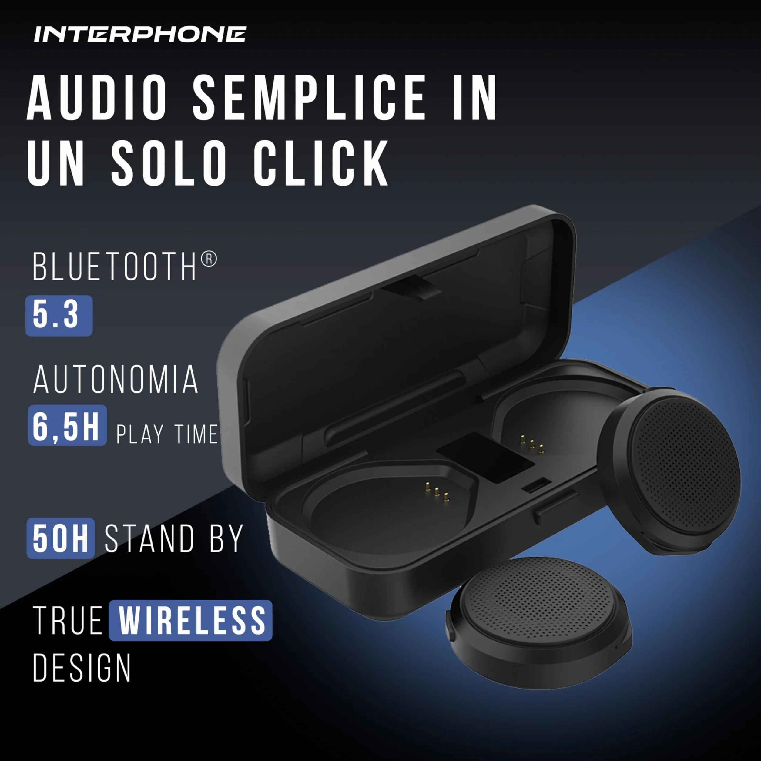 INTERPHONE ZERO True Wireless słuchawki douszne do skuterów i sportów zimowych, Bluetooth 5.3, wbudowany mikrofon bezprzewodowy, pilot zdalnego sterowania, zasięg do 6,5 h