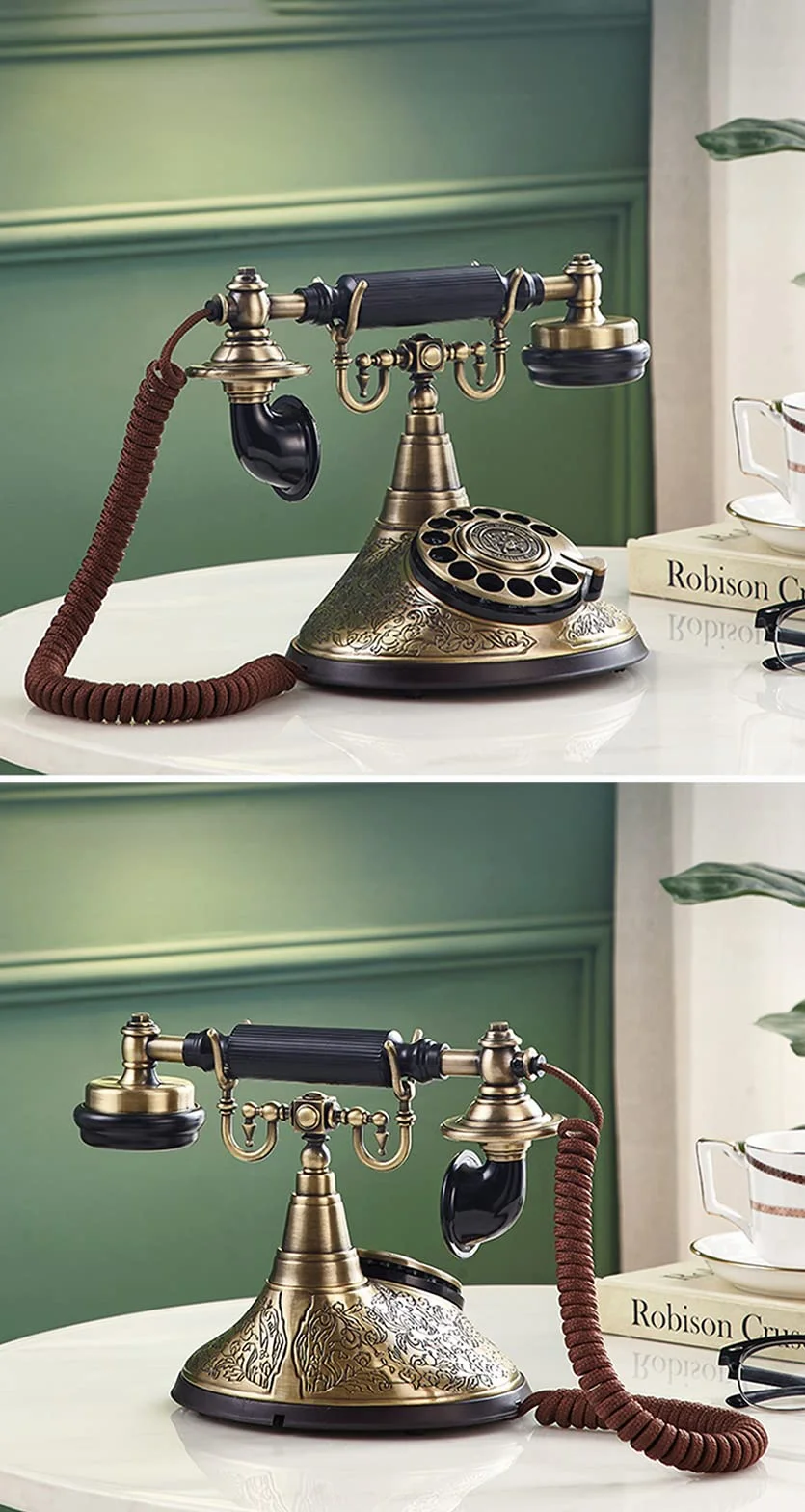 Przewodowy telefon stacjonarny w stylu retro, telefon stacjonarny z obrotową tarczą w starym stylu, przewodowy zabytkowy telefon domowy prezent dla seniorów