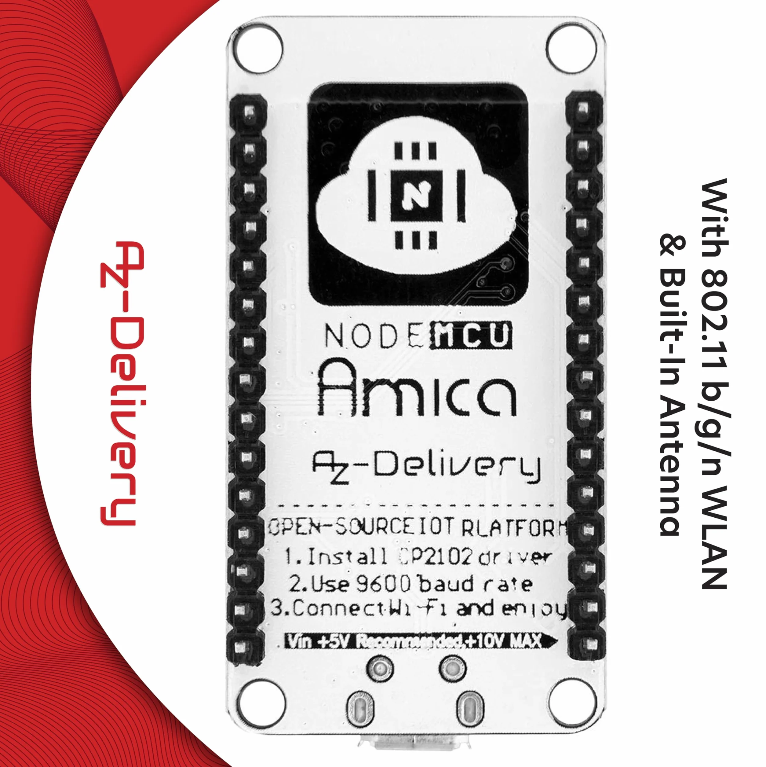 AZDelivery 3 x NodeMCU Lua Amica Module V2 ESP8266 ESP-12F WIFI Wifi Development Board z CP2102 kompatybilny z Arduino w tym e-Book!