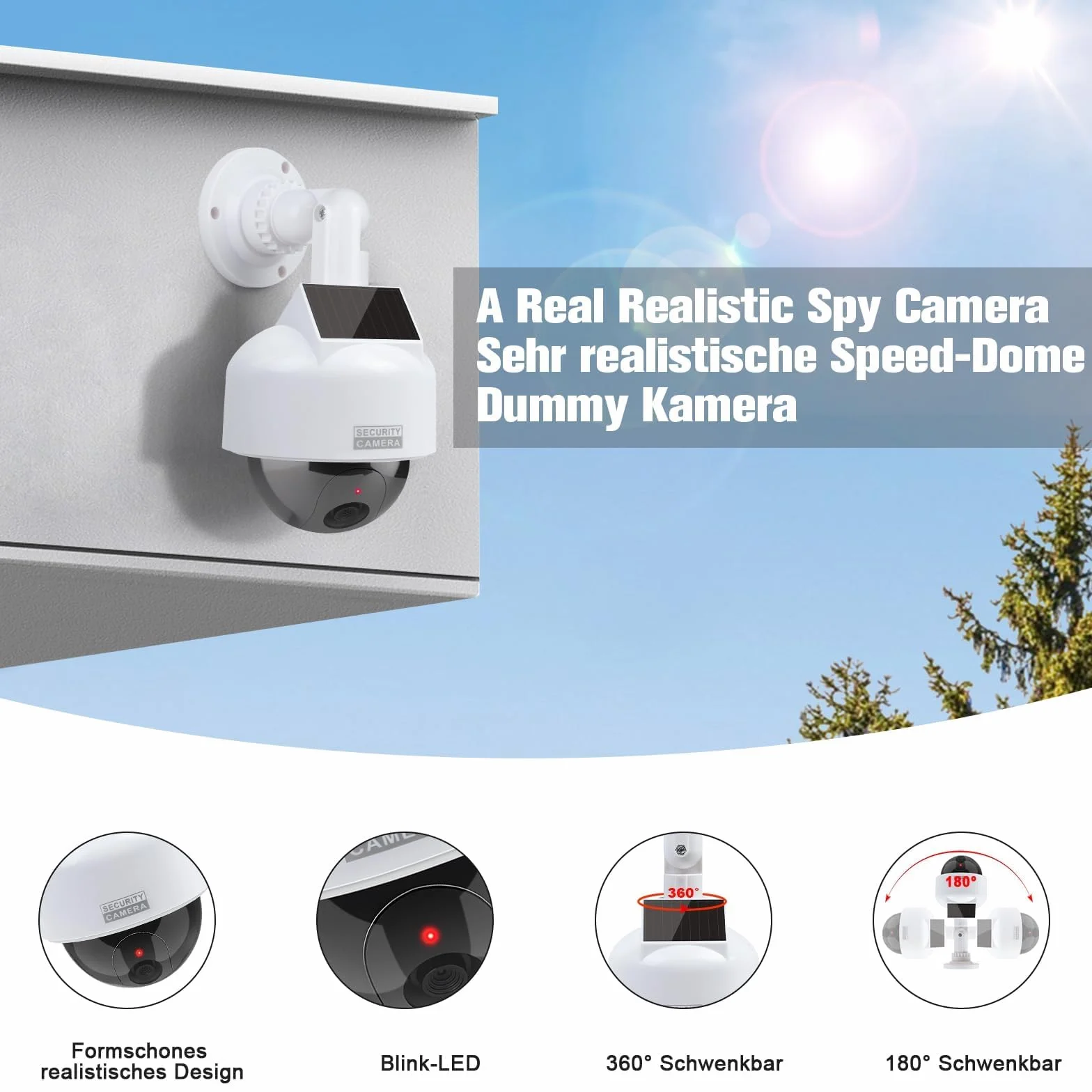 ERWEY Manekin kamera solarna, atrapa symulacji Dummy Speed Dome z obiektywem, do monitoringu towarów, do użytku wewnątrz i na zewnątrz