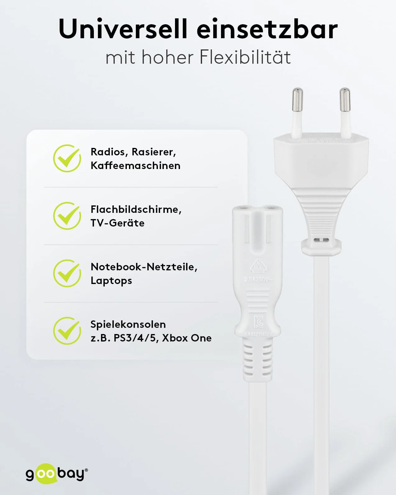 Goobay 93988 Kabel Sieciowy, Biały, 5 m