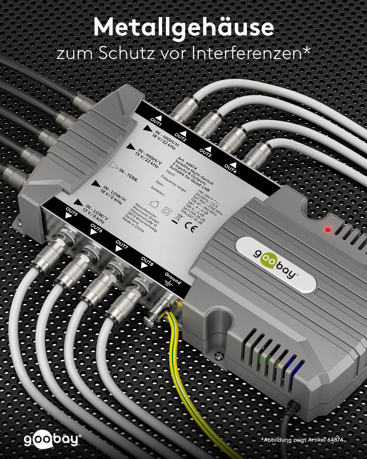 goobay 64875 Multiprzełącznik satelitarny/kompaktowy multiprzełącznik / 5 wejść / 12 wyjść / 4K, 8K UHD/DAB+ / dla 12 użytkowników
