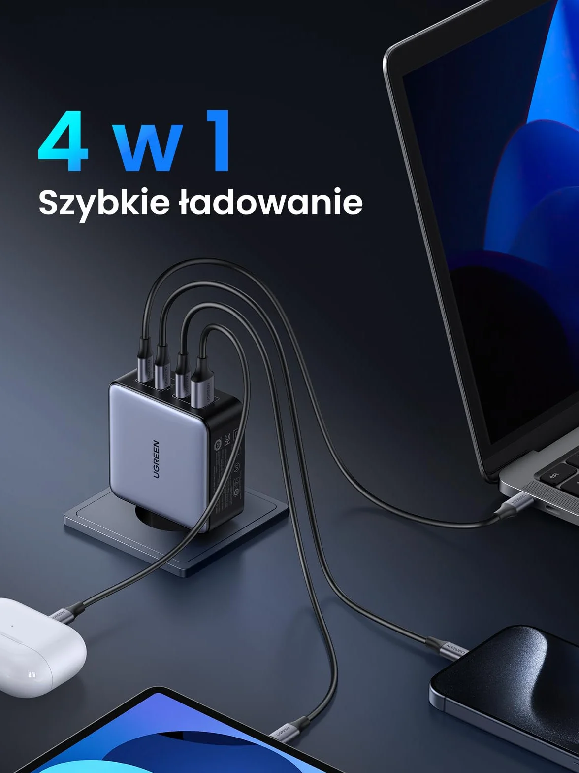 UGREEN Ładowarka USB-C, Nexode X 160W PD 3.1 Zasilacz 140W GaN Ładowarka 4-portowa Szybka ładowarka PPS 45W Kompatybilna z MacBook Pro 16" 2021, iPhone 16 Pro Max, Galaxy S24 Ultra, Vision Pro