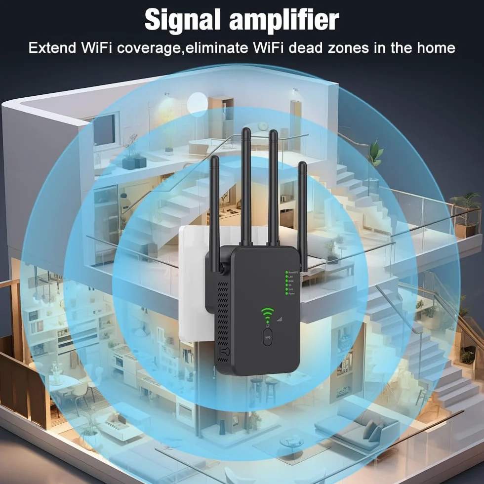 Wzmacniacz Wi-Fi, wzmacniacz sygnału WiFi, wzmacniacz sygnału WiFi, 2,4 GHz + 5 GHz WiFi Booster z repeaterem, kompatybilny ze wszystkimi routerami z 1 portem WAN, 1 portem LAN, obsługa WPS