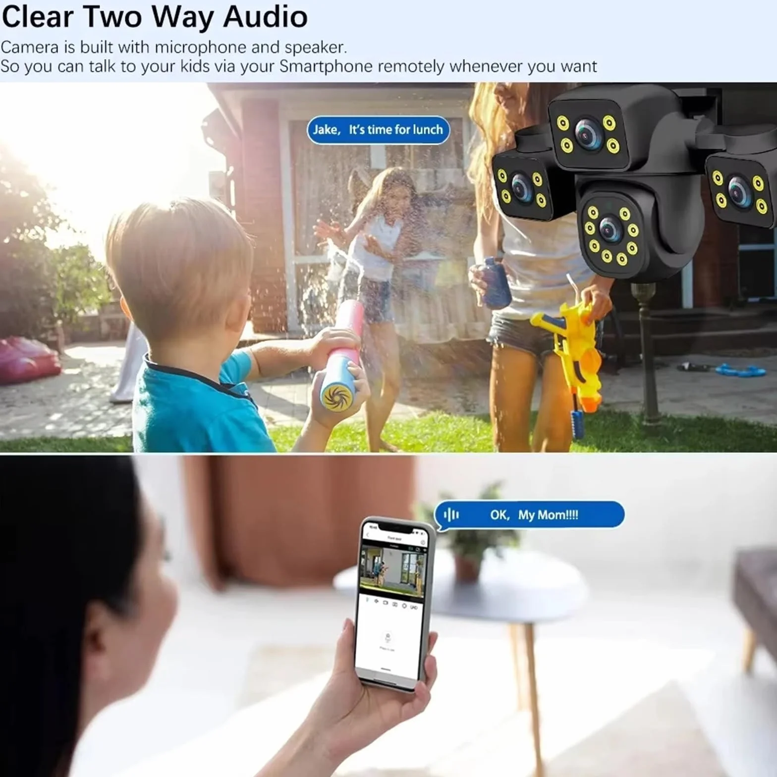Kamera bezpieczeństwa, Nadzór wideo z 3 obiektywami Kamera 15MP Sieć Wi-Fi CCTV Bezprzewodowy Monitor 360° Zewnętrzne wodoodporne kamery bezpieczeństwa(15MP WIFI NO Card)