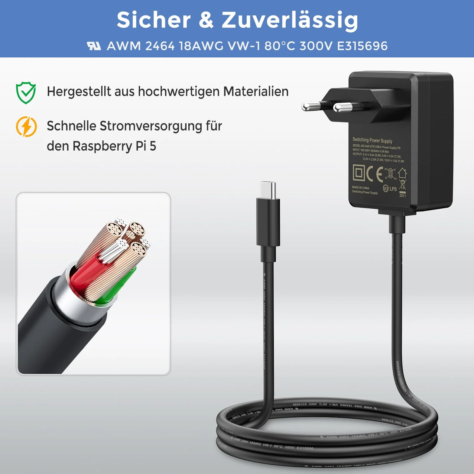 InnoMaker Zasilacz USB-C 5.1V/5A PD GaN dla Raspberry Pi 5