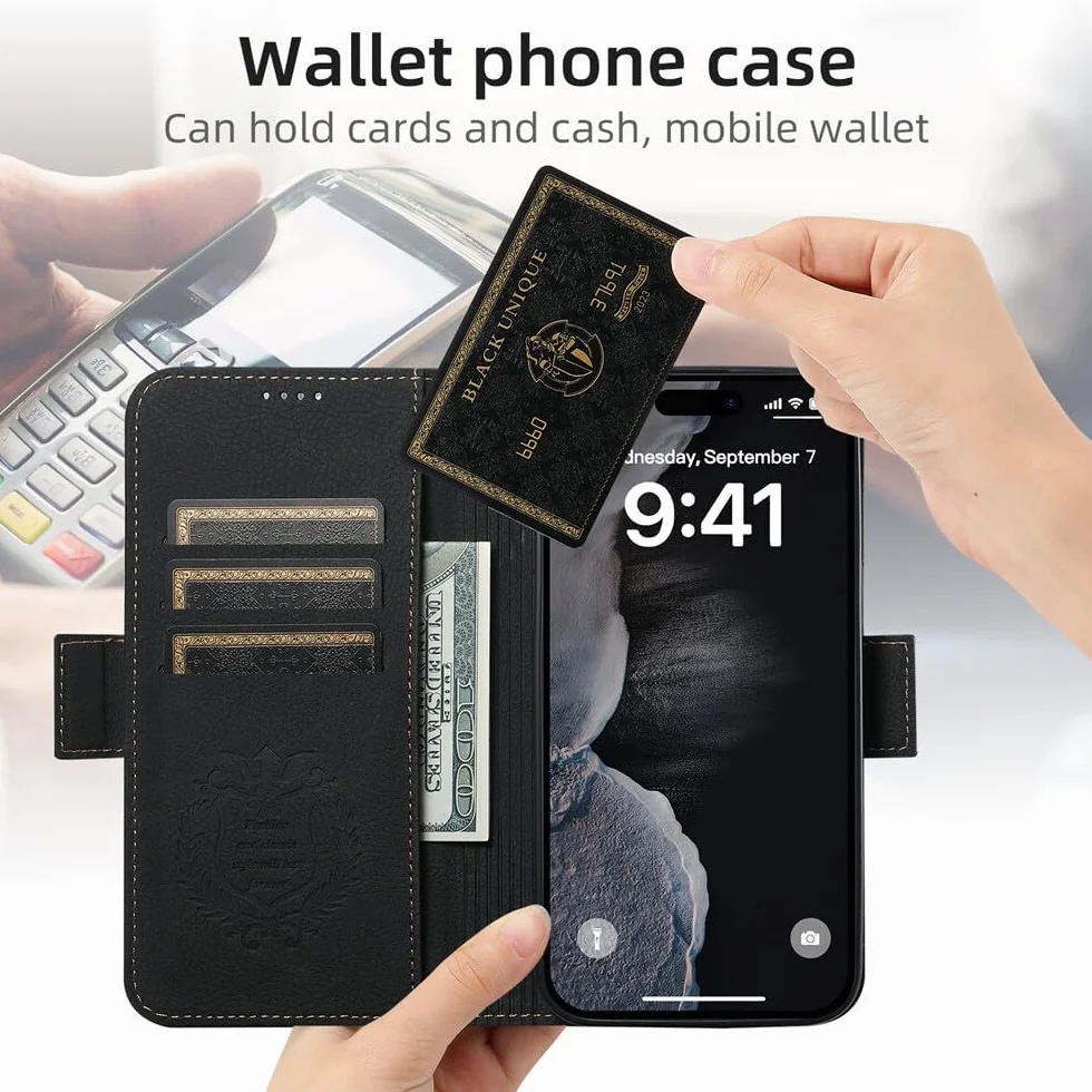 dla iPhone 16 Plus (kolor: różowy) stylowy skórzany portfel etui magnetyczne etui z klapką dla łatwego dostępu