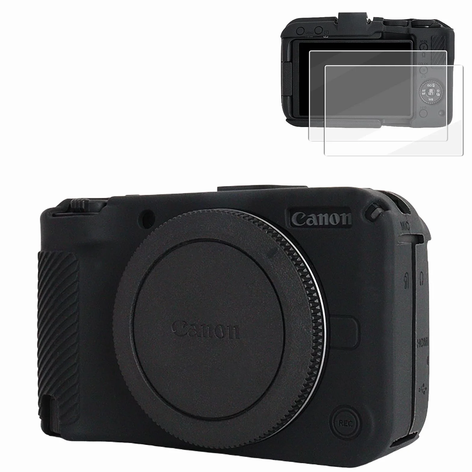VOVMOEYA Etui na aparat Canon EOS R50 V z 2 sztukami osłony ekranu 0,25 mm, silikonowe etui Canon EOS R50V, miękkie lekkie, idealnie dopasowane