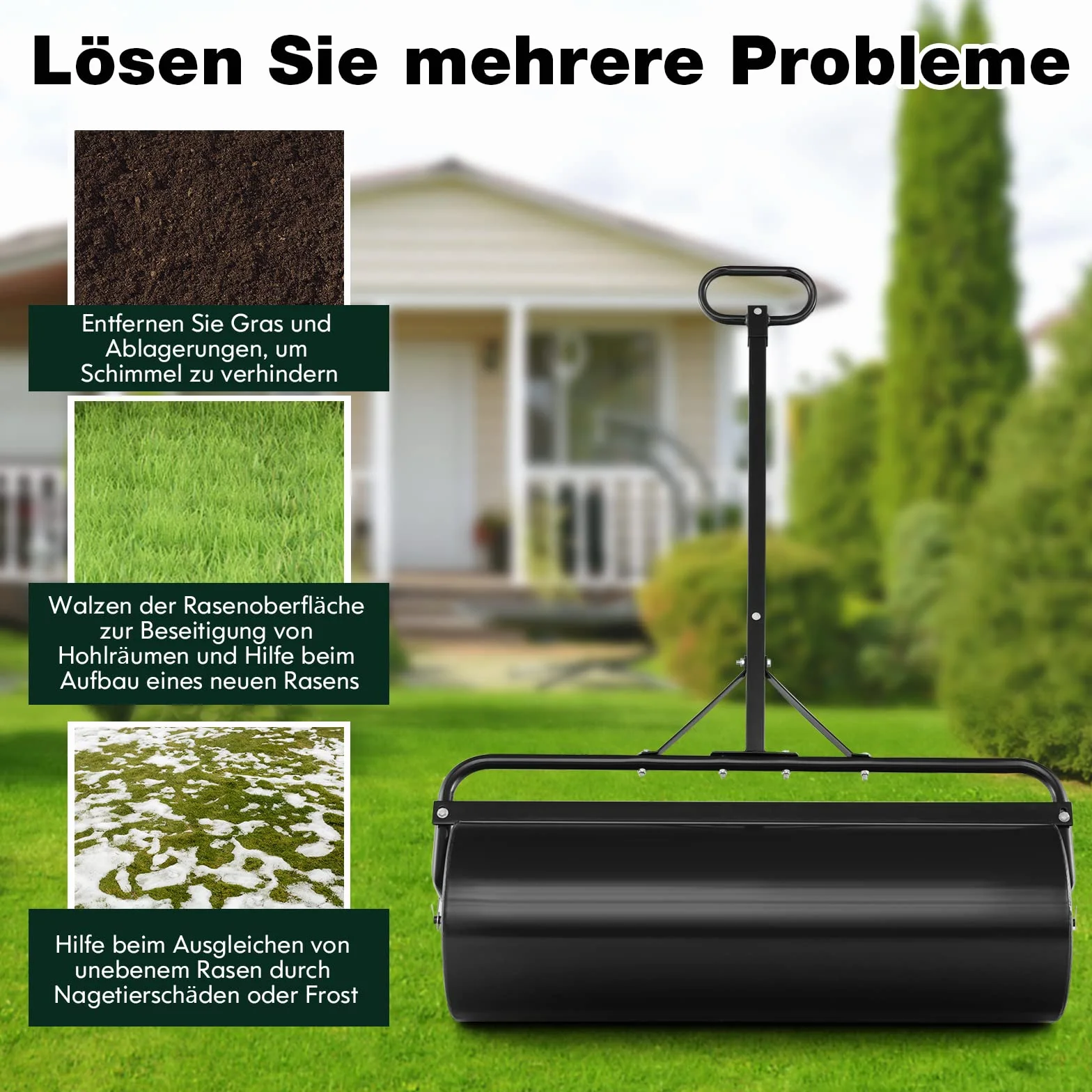COSTWAY Walec do trawnika napełniany wodą lub piaskiem, 63 L, Ø 30 cm x 99 cm, walec gruntowy z uchwytem, walec ogrodowy metalowy, walec ręczny Lawn Roller, walec do trawnika dla równego trawnika