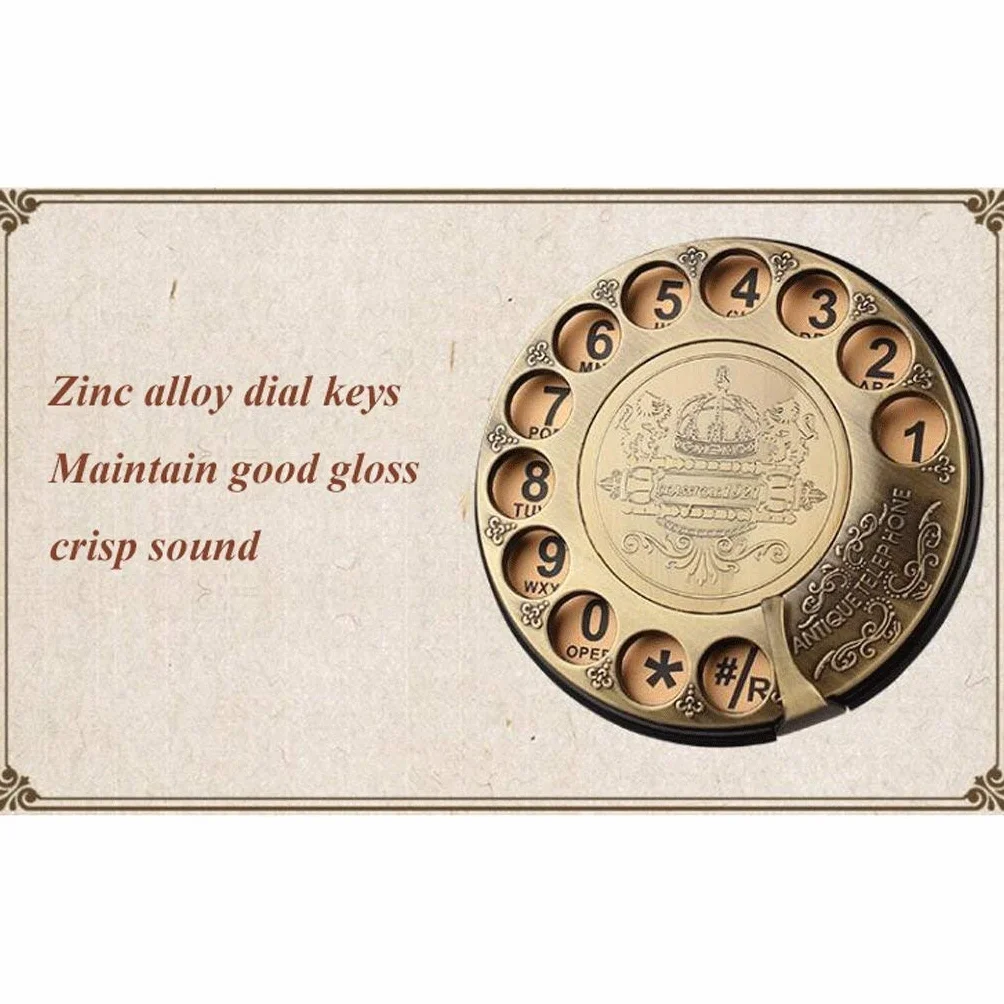 Telefon stacjonarny retro, Antyczny Retro Telefon Stacjonarny Obrotowy Dzwonek Dębowy Drewno Metal Brązowy 22x23x24 cm