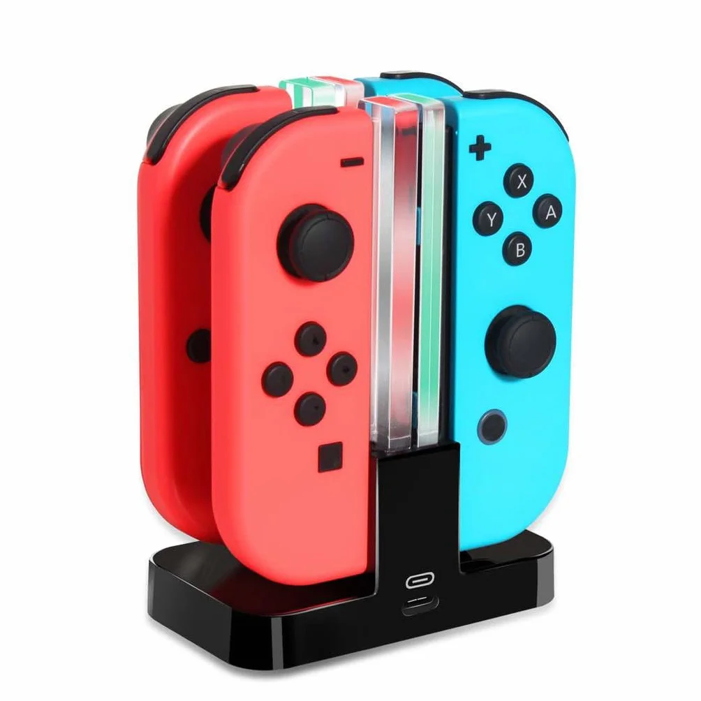 INF Stacja ładująca Nintendo Switch ze wskaźnikiem LED, ładowarka Joy-con 4 w 1 z kablem ładującym USB C, czarna