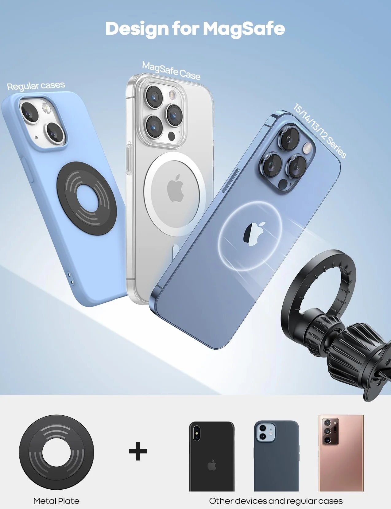 Lamicall Uchwyt na telefon samochodowy dla Mag-safe -20 x N52 magnetów]Uchwyt magnetyczny telefon samochodowy, wentylacyjny telefon dla iPhone 16 15 14 13 12 Serie,Inne urządzenia z płytką metalową