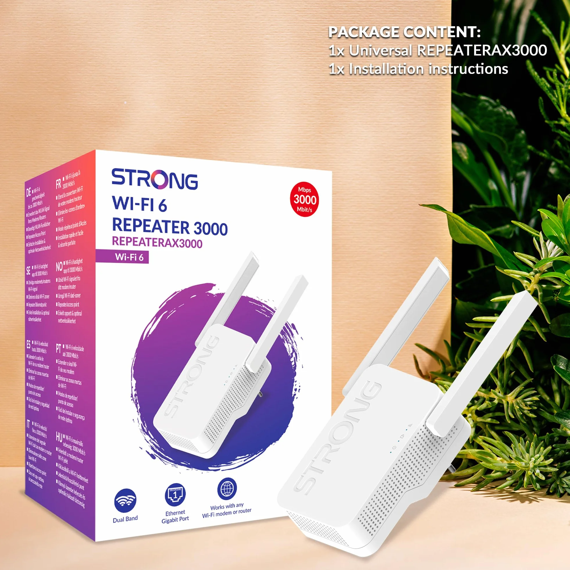STRONG Wzmacniacz Wi-Fi 6 AX3000: wzmacniacz Wi-Fi 2 w 1 i punkt dostępowy, gniazdo wtykowe do szybkiego Internetu do 3000 Mbit/s, idealne do domu i ogrodu