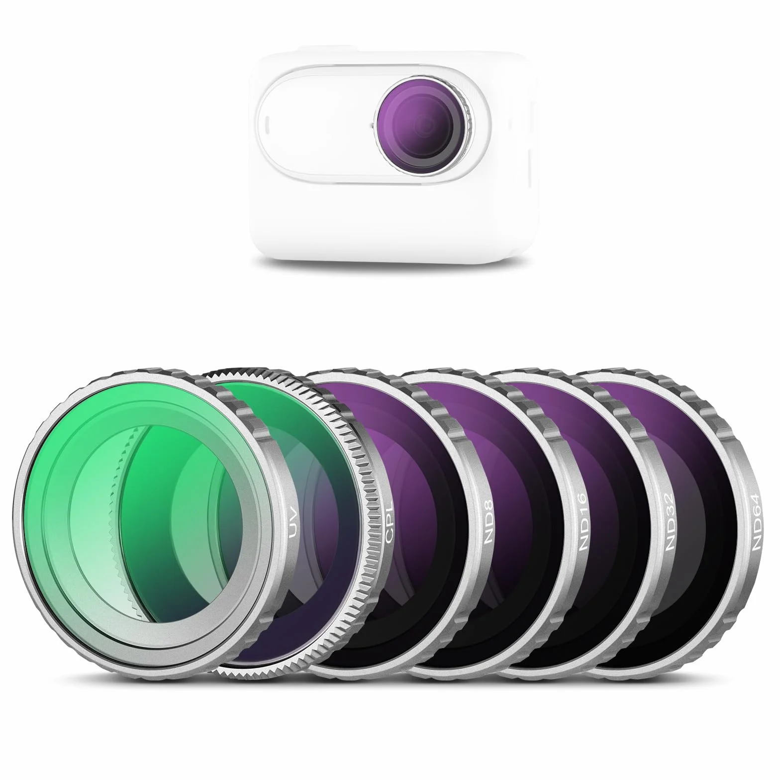 NEEWER Zestaw filtrów ND kompatybilny z filtrami Insta360 GO 3S, UV+CPL+ND8+ND16+ND32+ND64, akcesoria do kamer sportowych, filtry polaryzacyjne i neutralnej gęstości, wielowarstwowe szkło optyczne HD
