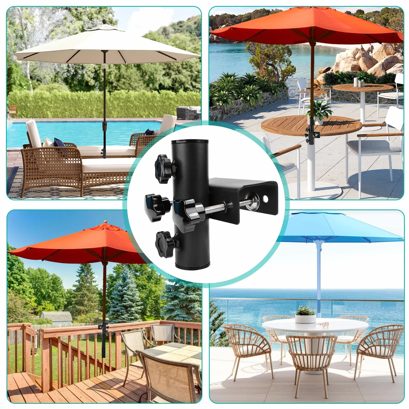Jognee Metalowy uchwyt na parasol przeciwsłoneczny, 2026, uchwyt na parasol, poręcz balkonowa, regulowany i łatwy w instalacji, stojak na parasol, do ogrodu, na taras, balkon