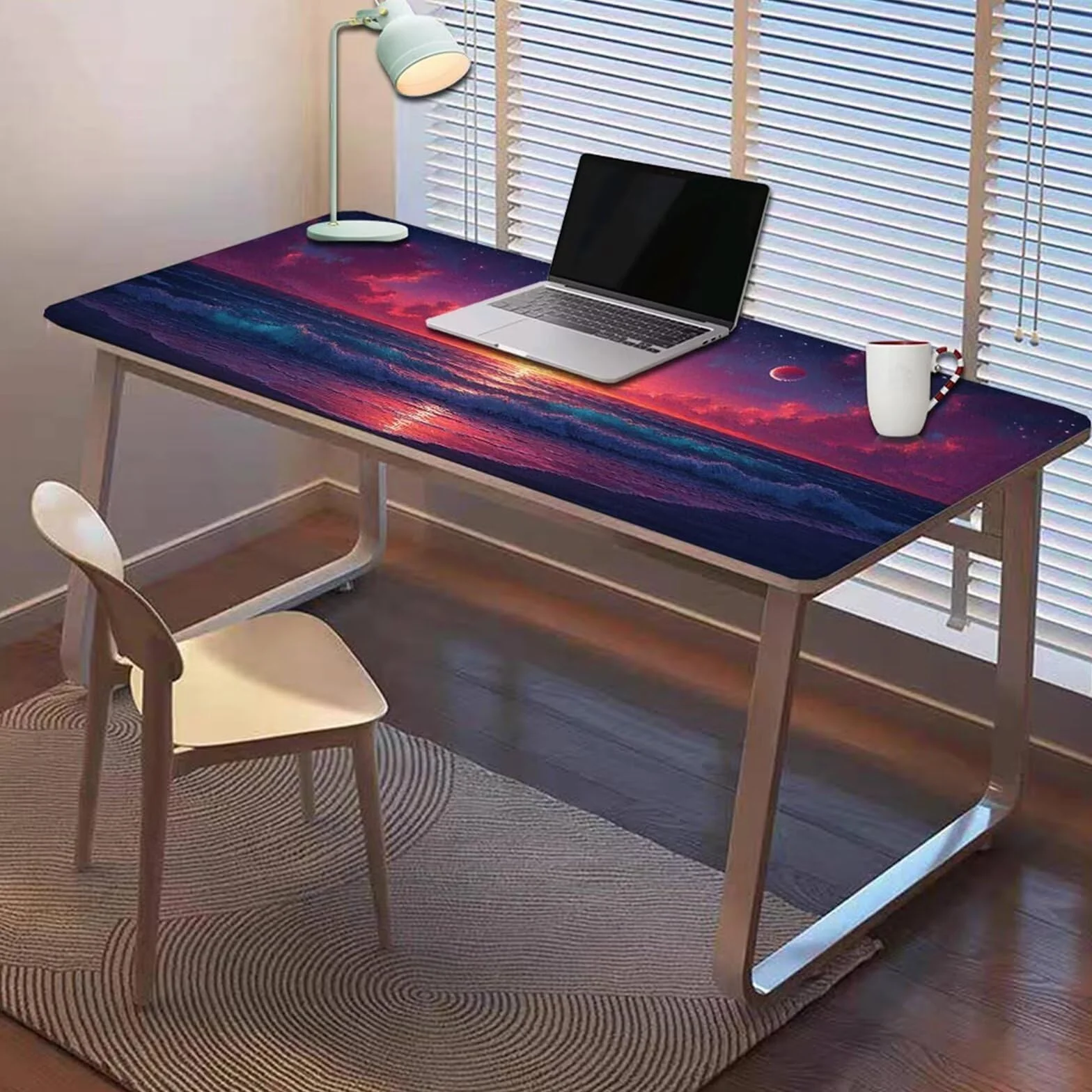 Gamingowa podkładka pod mysz 1200 x 600 x 3 mm, XXL, wodoszczelna, odporna na ścieranie, ze zszytymi krawędziami, podkładka na biurko, poprawia prędkość i precyzję, do komputera, wzór zachodu słońca