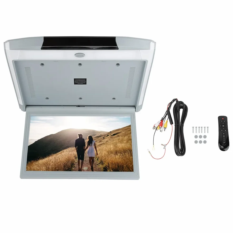 Monitor montażu dachowego Xtevu, ekran samochodowy w dół, wyświetlacz wideo 15,6 cala HDMI USB, samochodowy monitor rozrywki na głowie, ekran dotykowy montowany na