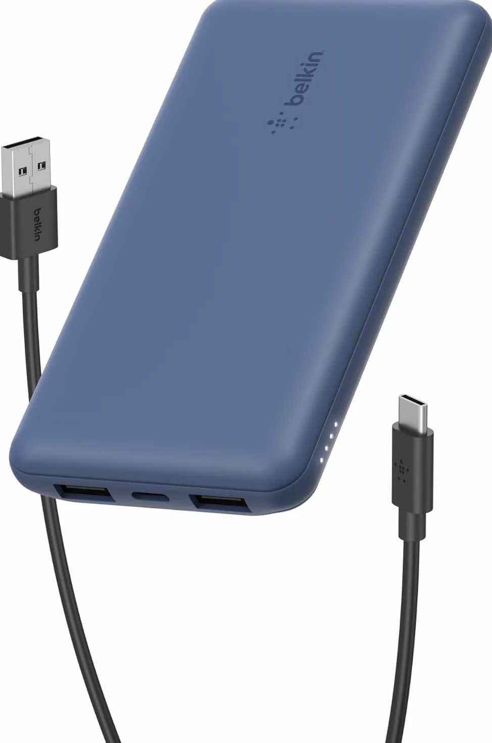 Belkin BoostCharge Przenośny powerbank USB-C 10K z 1 portem USB-C, 2 portami USB-A i kablem USB-A – USB-C, do urządzeń iPhone 15, 15 Plus, 15 Pro, 15 Pro Max, Samsung Galaxy S24 i innych – Niebieski