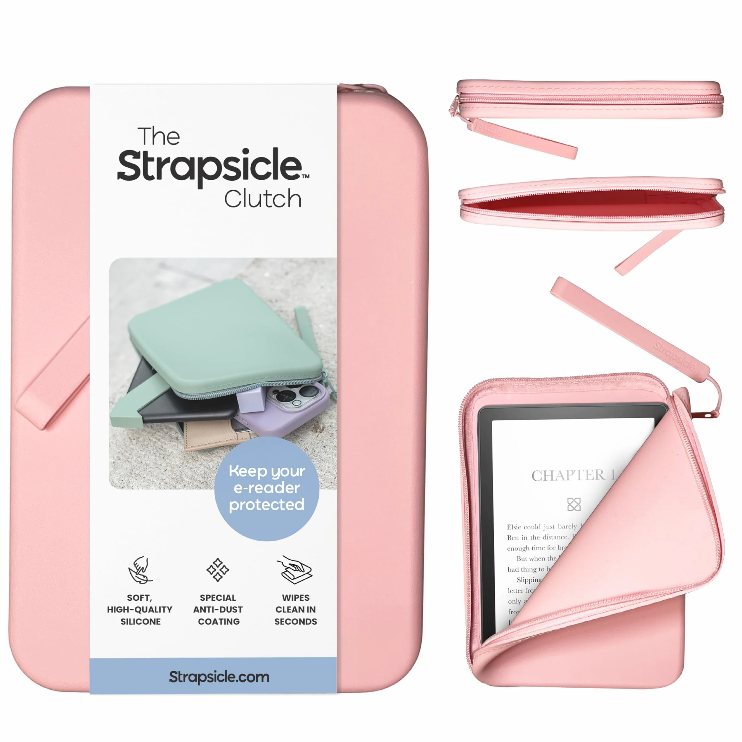 Strapsicle Silikonowe sprzęgło do Kindle i czytników e-booków - wielofunkcyjna torba na telefon, portfel i klucze - pasuje do 6'' Kindle, Kobos, Nook, 17.3 cm Paperwhite, iPad Mini 6 - powłoka