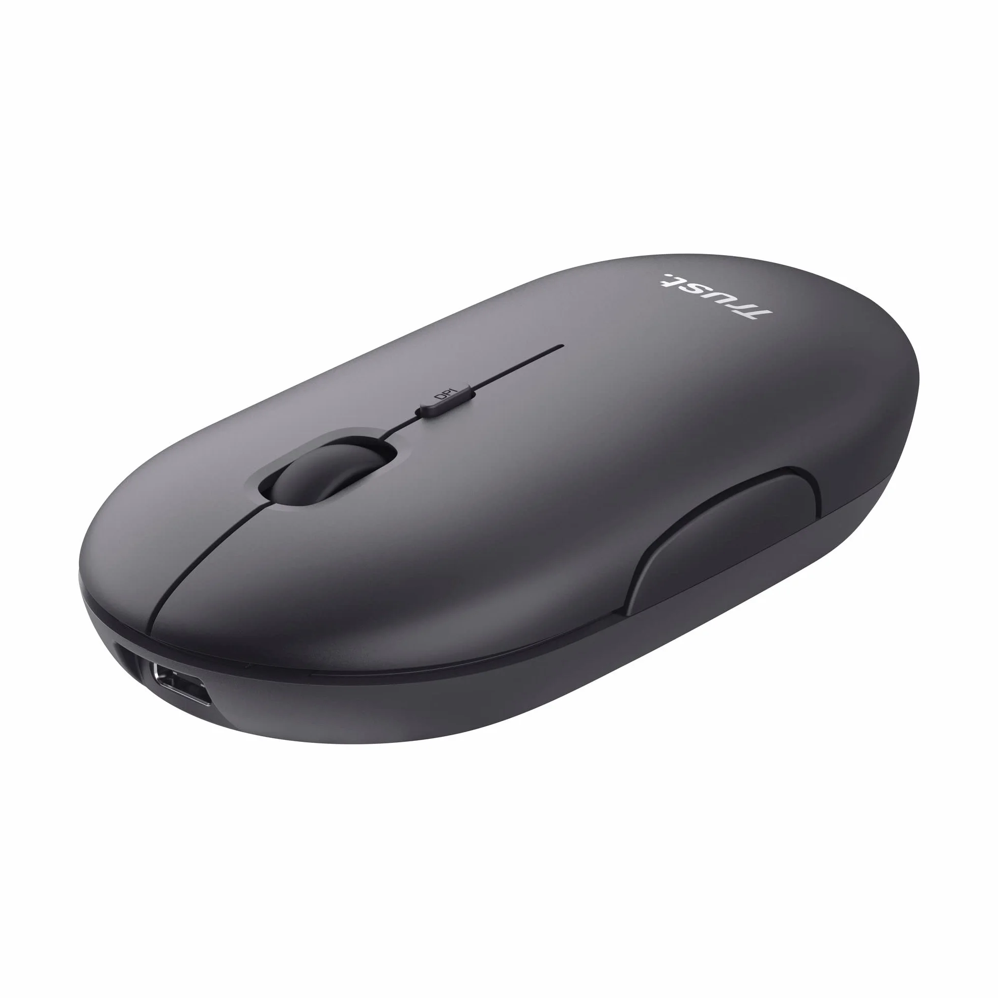 Trust Puck bezprzewodowa mysz Bluetooth lub 2,4 GHz z miniodbiornikiem USB, akumulatorem, ciche kliknięcia, przycisk DPI, lekka mysz komputerowa do laptopa, PC, Mac, Chromebooka, czarna