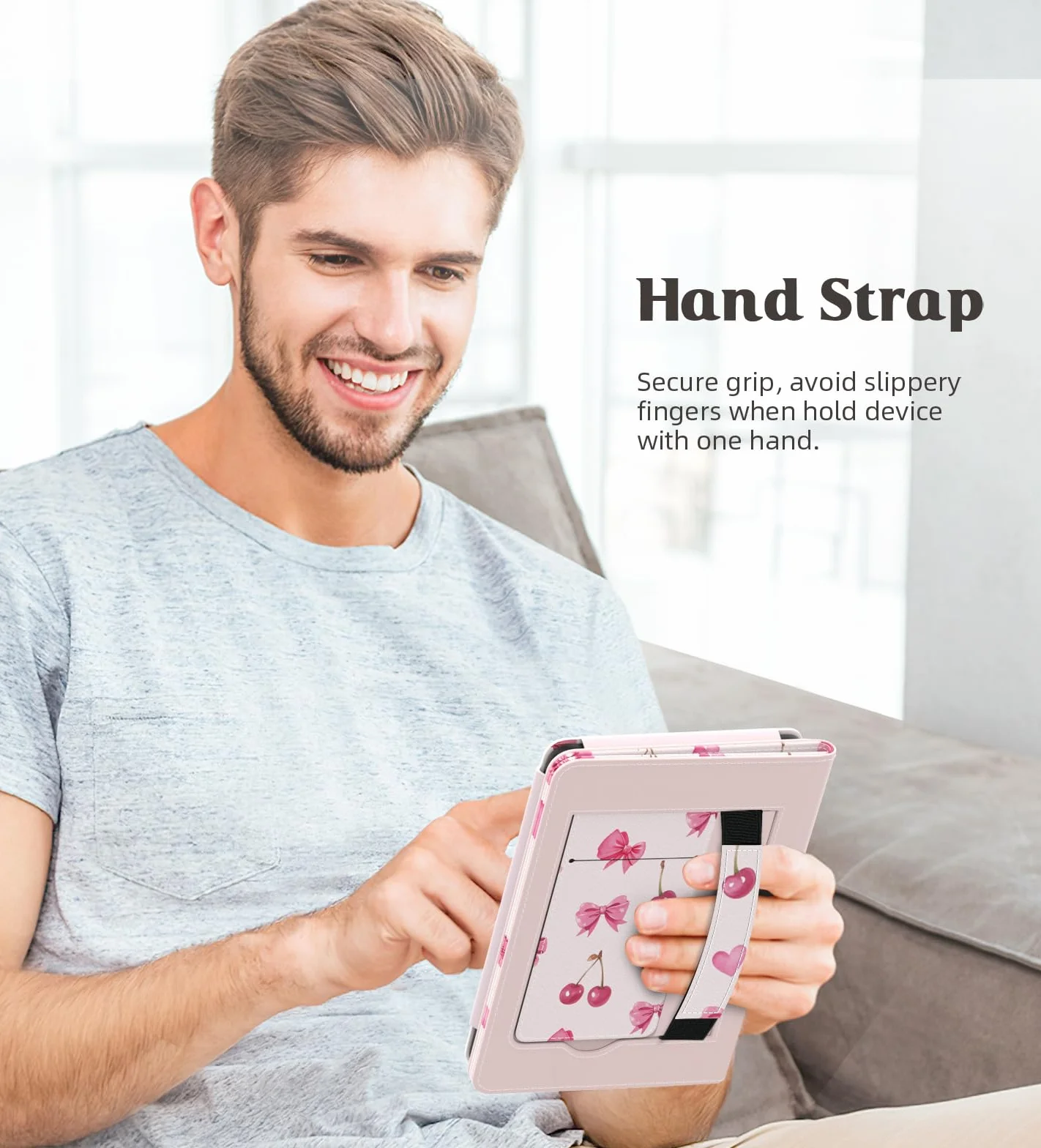 MoKo Case for 6" All-New eBook 11th Generation 2024/2022, Lightweight Shell Cover with Hand Strap Auto Wake/Sleep for E-Reader 11th Gen 2024, Cherry Bow