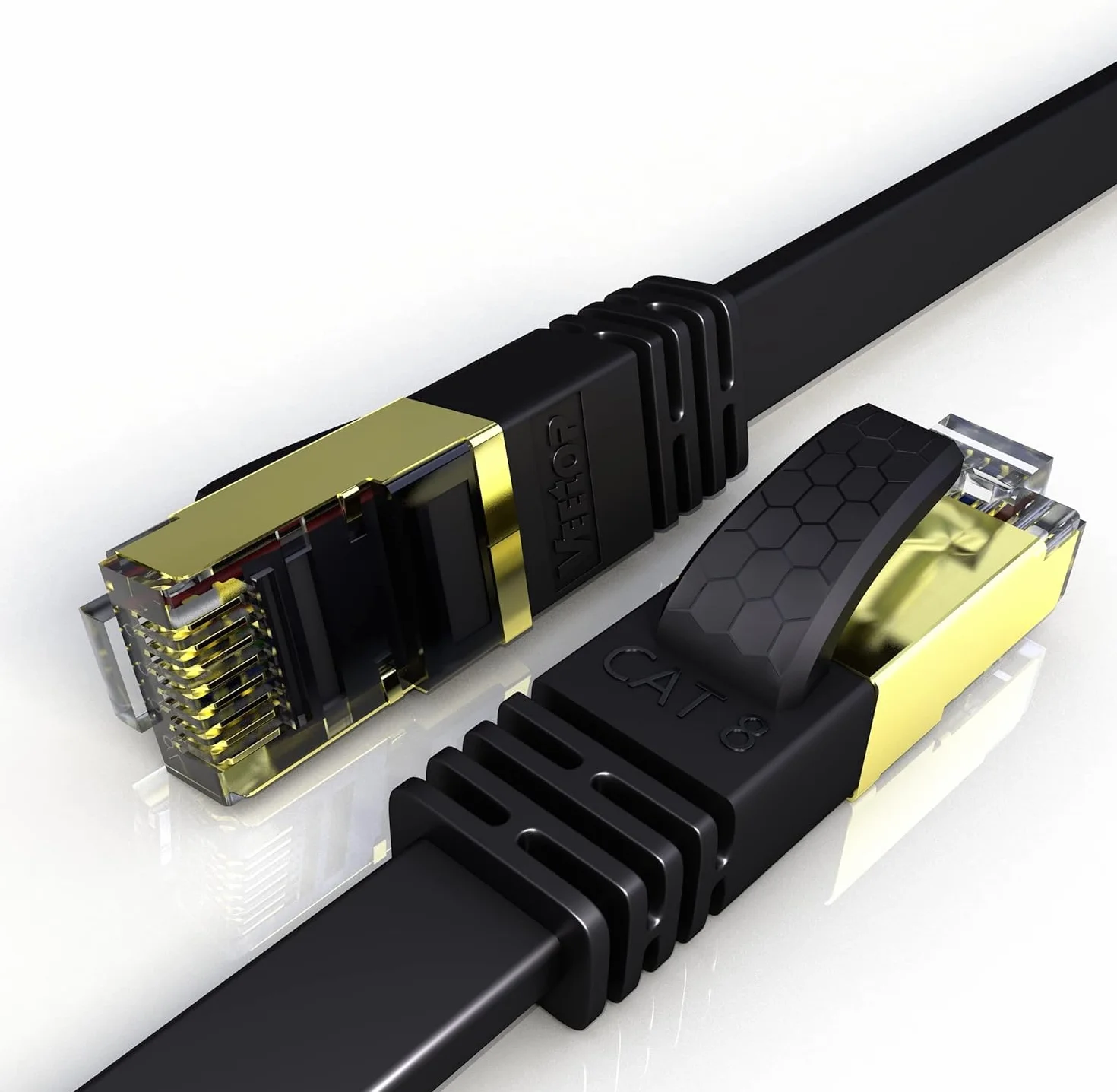 Veetop Płaski kabel Ethernet Kategorii 8, Kabel Sieciowy z Pozłacanymi Złączami - Kabel LAN High Speed 40 Gigabit/s - 2000 MHz 2m czarny