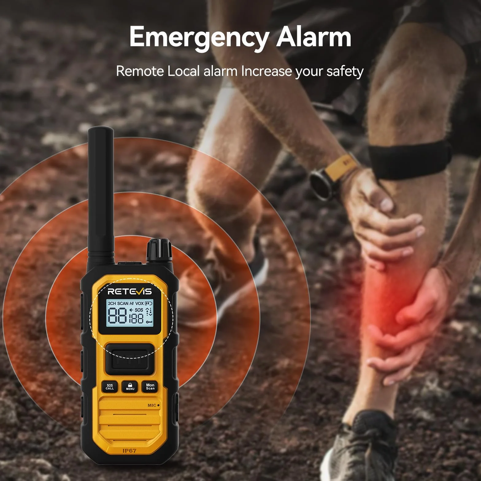 Retevis RB648 Plus Walkie Talkie Dalekiego Zasięgu, Wodoodporne Portofony IP67, 2000 mAh, Typ C, Ręczny Walkie Talkie do Trudnych Warunków (4 Szt. Żółty)