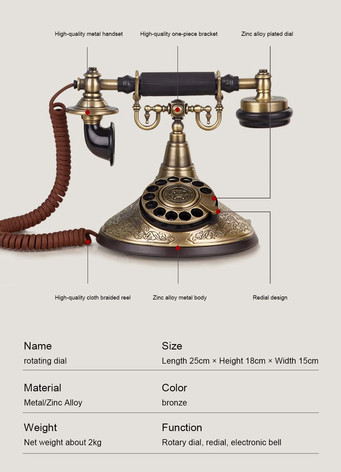 Przewodowy telefon stacjonarny w stylu retro, telefon stacjonarny z obrotową tarczą w starym stylu, przewodowy zabytkowy telefon domowy prezent dla seniorów