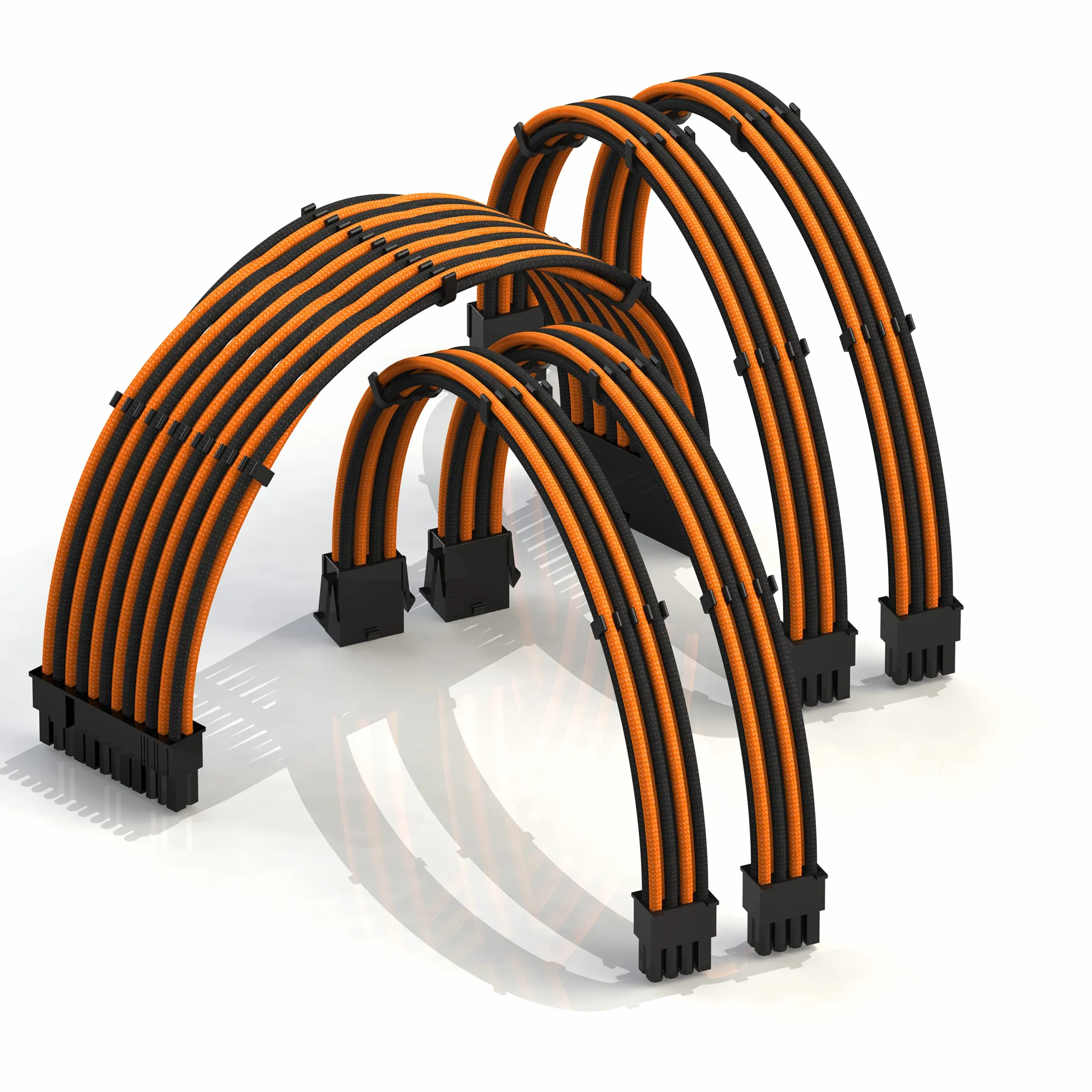LINKUP - AVA 30cm Przedłużacz kabla zasilacza z osłoną GPU, zasilacz do komputera PC z grzebieniem, 1x 24P (20+4), 2x 8P (4+4) CPU, 2x 8P (6+2), Zestaw GPU, 300 mm - pomarańczowo-czarny