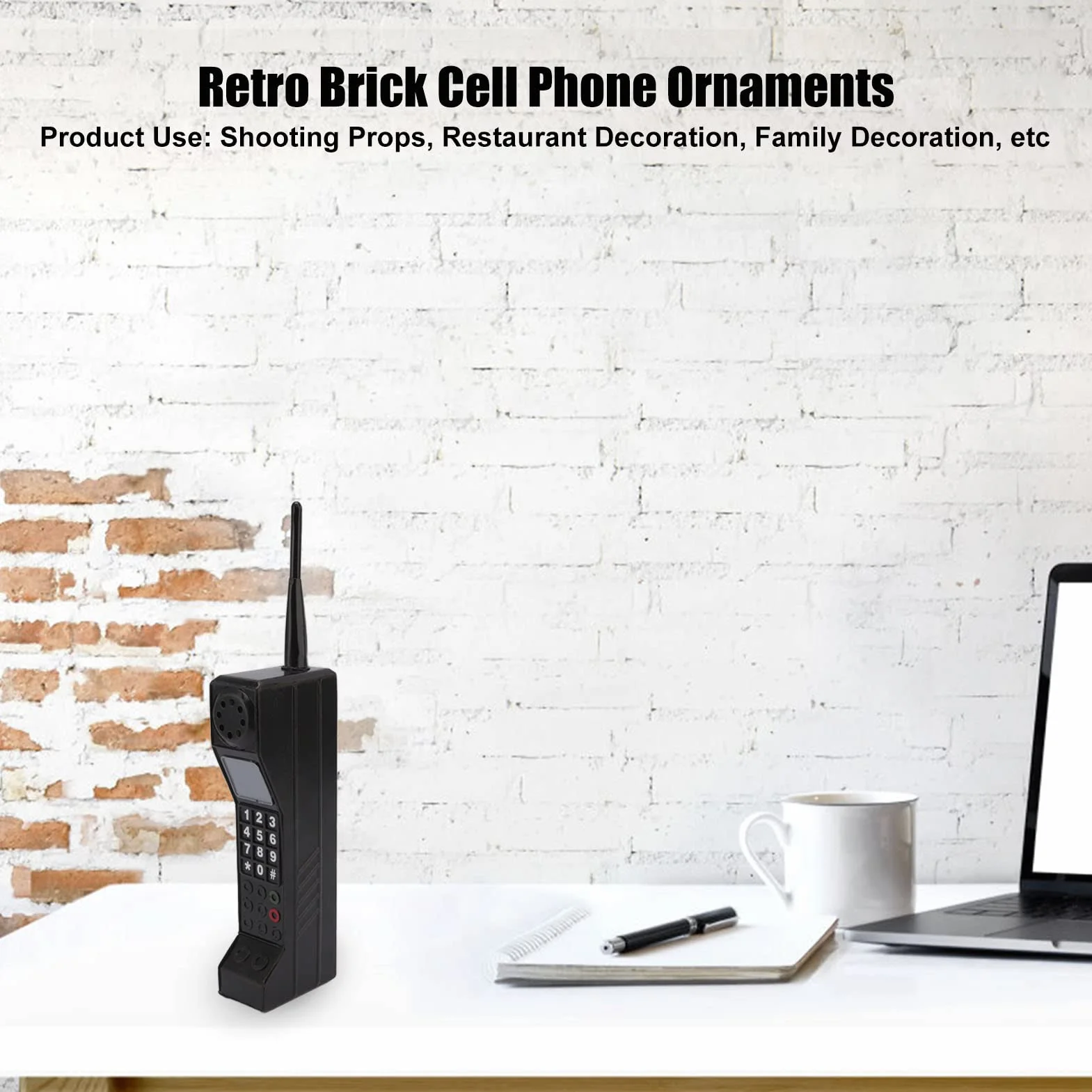 Ozdoba na Telefon Komórkowy z Cegły w Stylu Retro - Imitacja Rekwizytów Fotograficznych Stylizowany Stary Telefon Komórkowy do Dekoracji (BLACK)