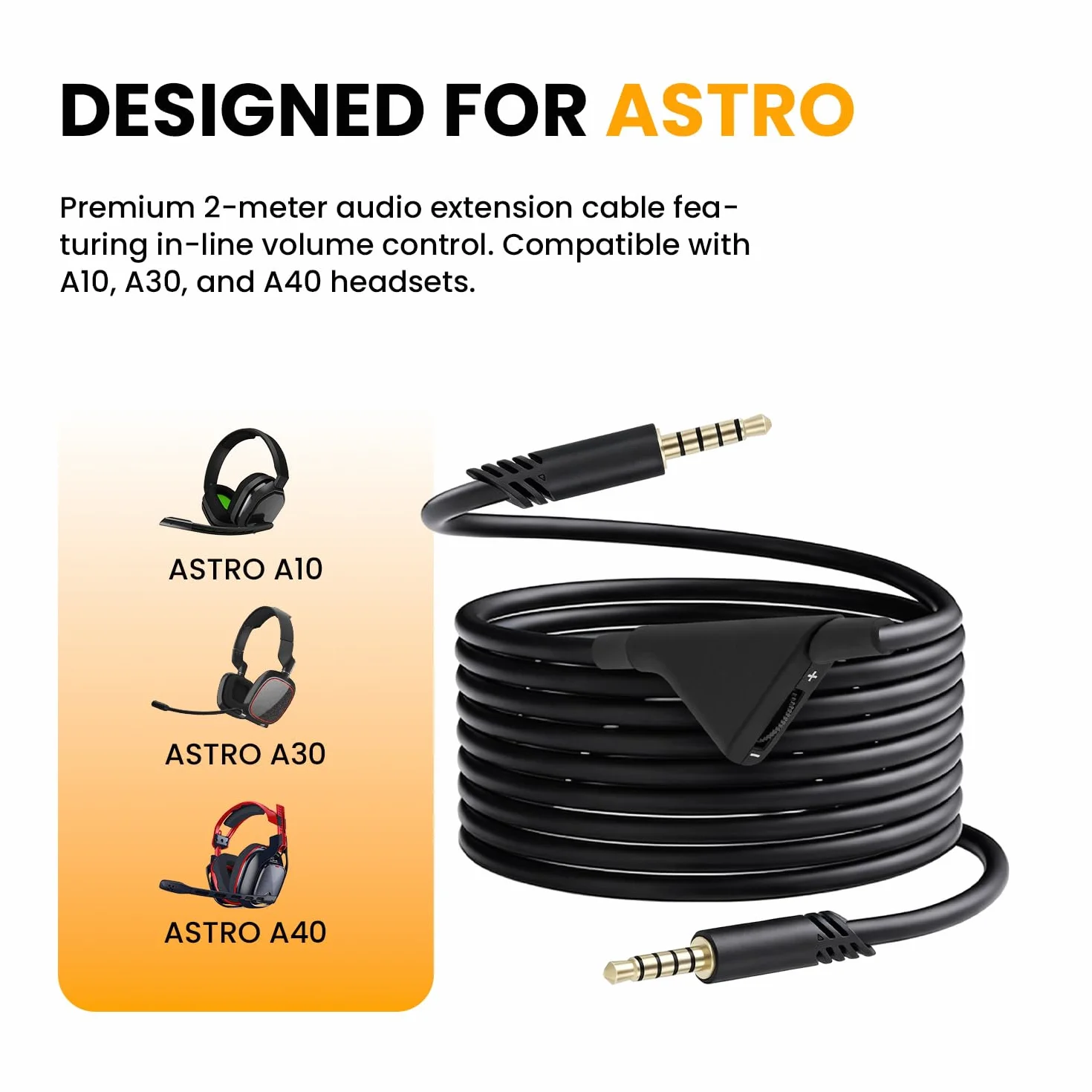 Tolesum zapasowy kabel audio AUX 2 m z regulacją głośności do Astro A10/A30/A40
